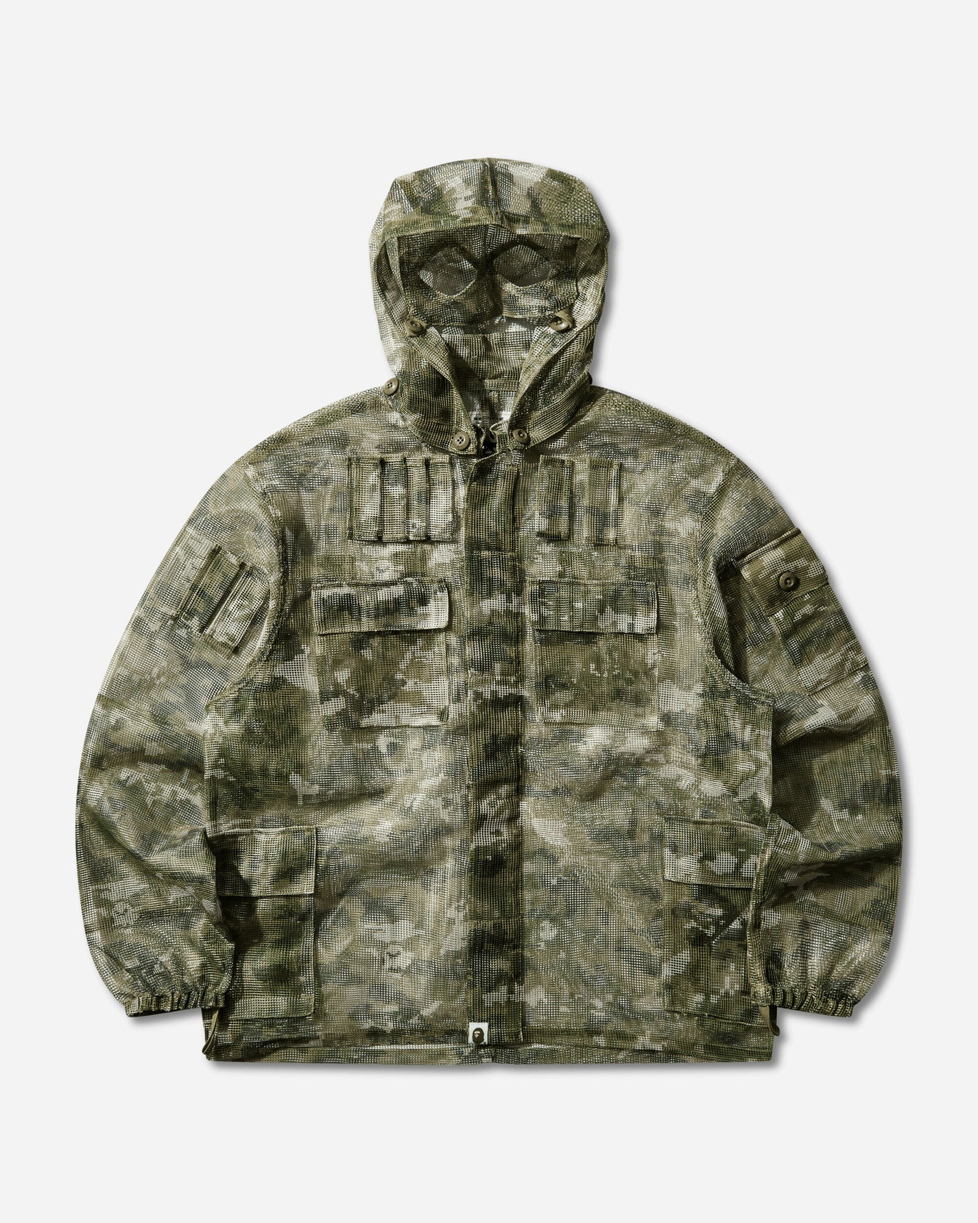 A Bathing Ape Multi Pixel Camo Mask Hooded Shirt Jacket Green Coats and Jackets Jackets 1M30140307 GREEN