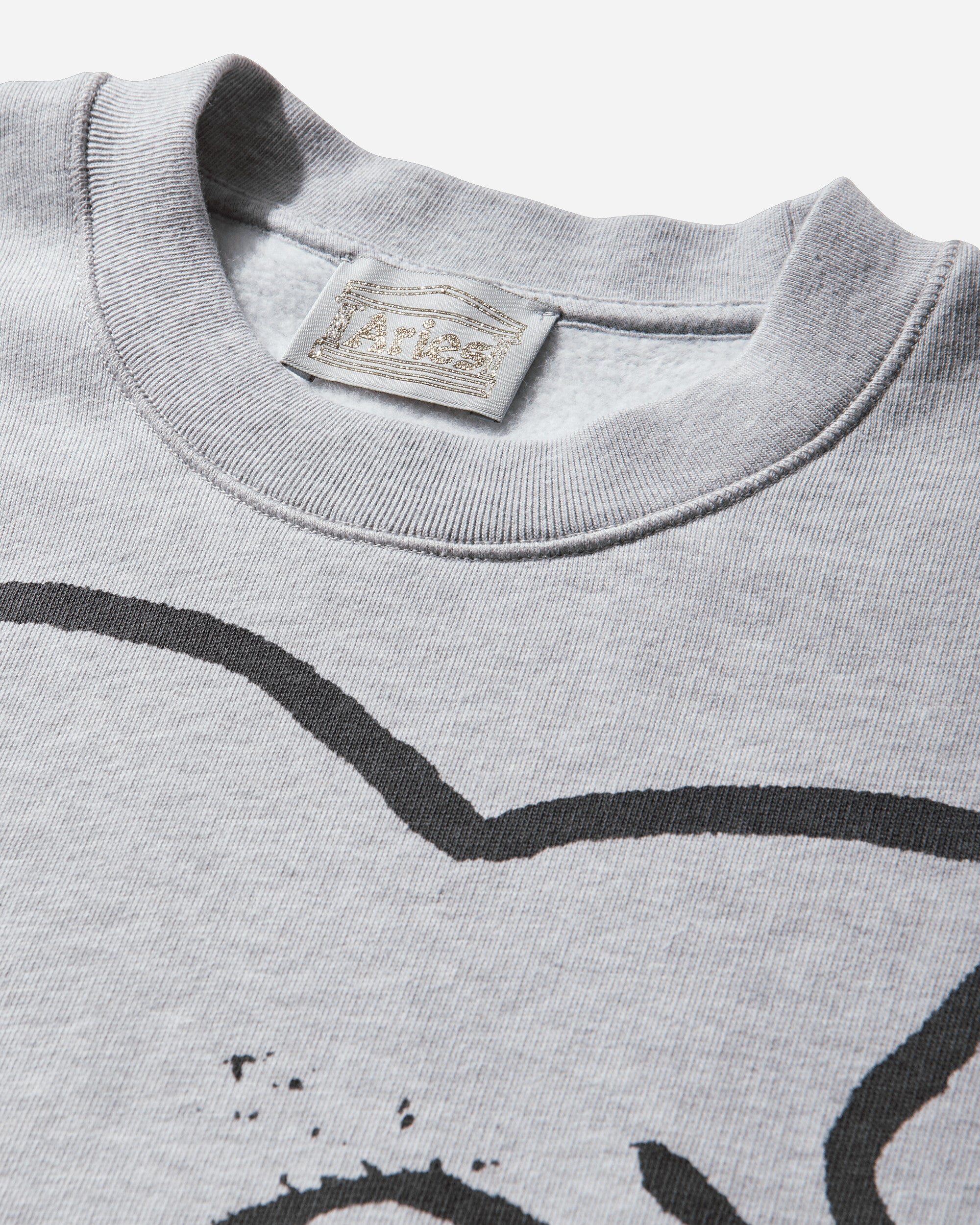 Aries Meowharishi Embroidered Sweat Grey Marl Sweatshirts Fleece AR2000505 GREYMARL