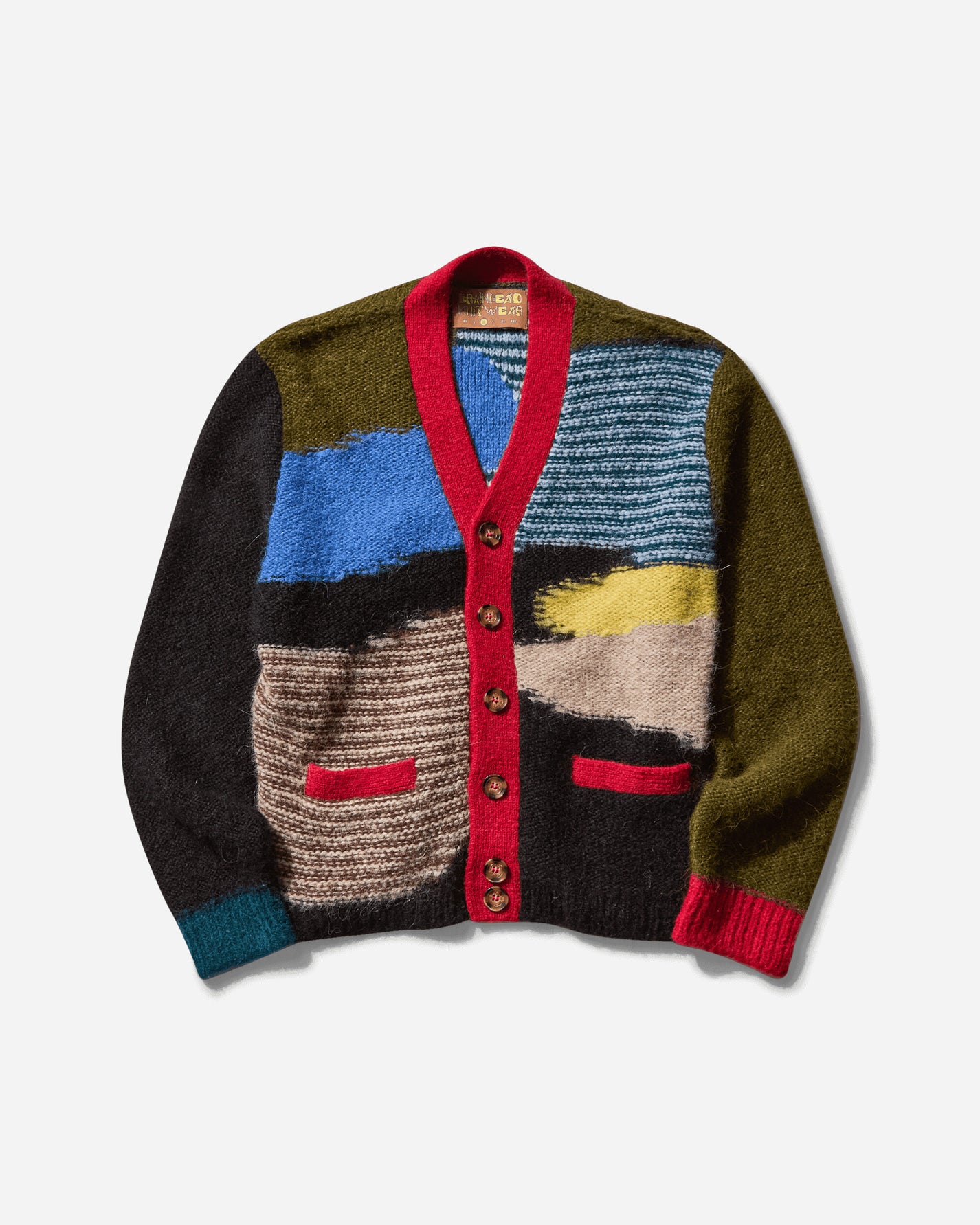 Brain Dead Mix Pattern Cardigan Olive Multi Knitwears Cardigans BDS25O110043 OLMU