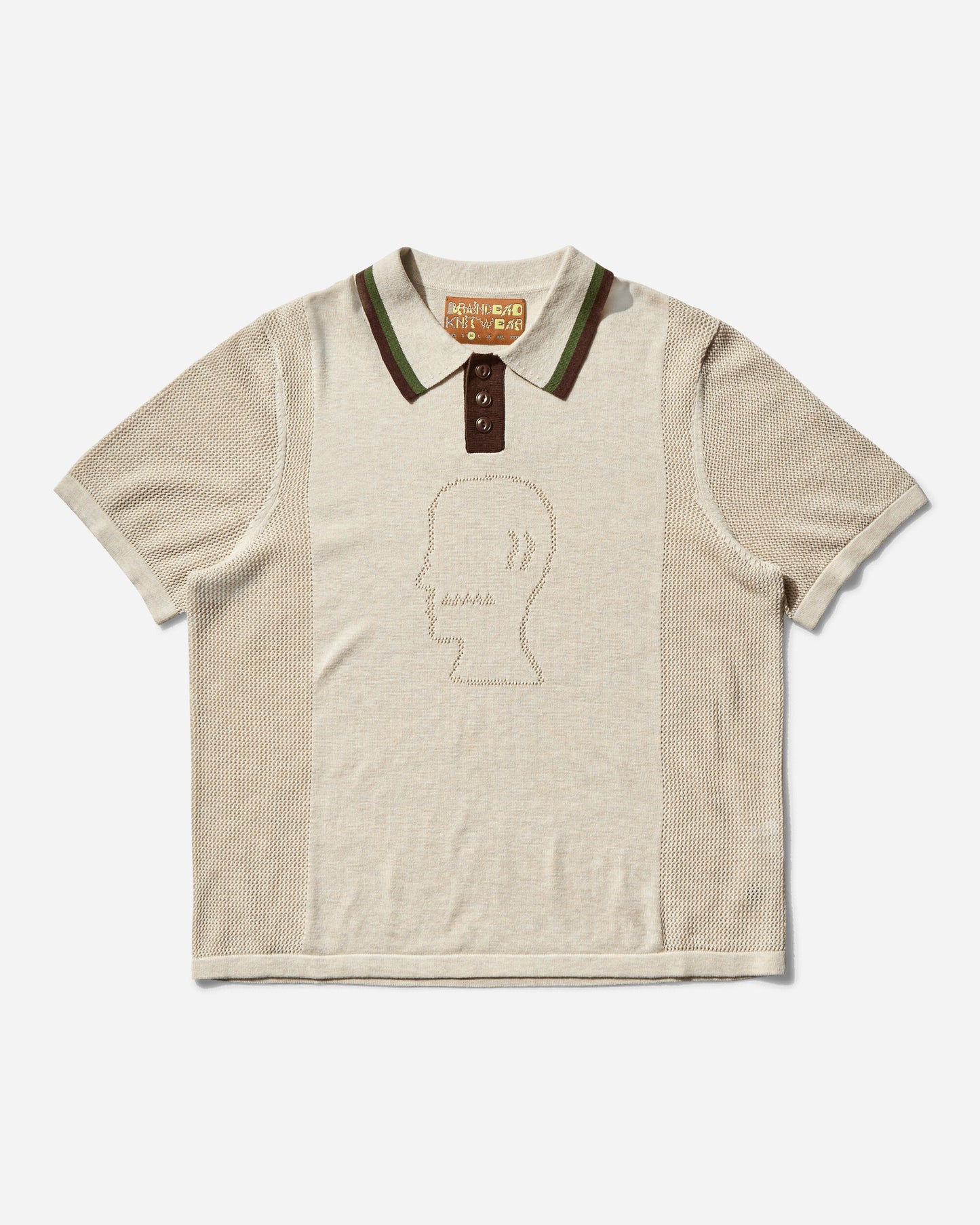 Brain Dead Logo Head Pointelle Polo Natural T-Shirts Polo BDS25T260043 NATU
