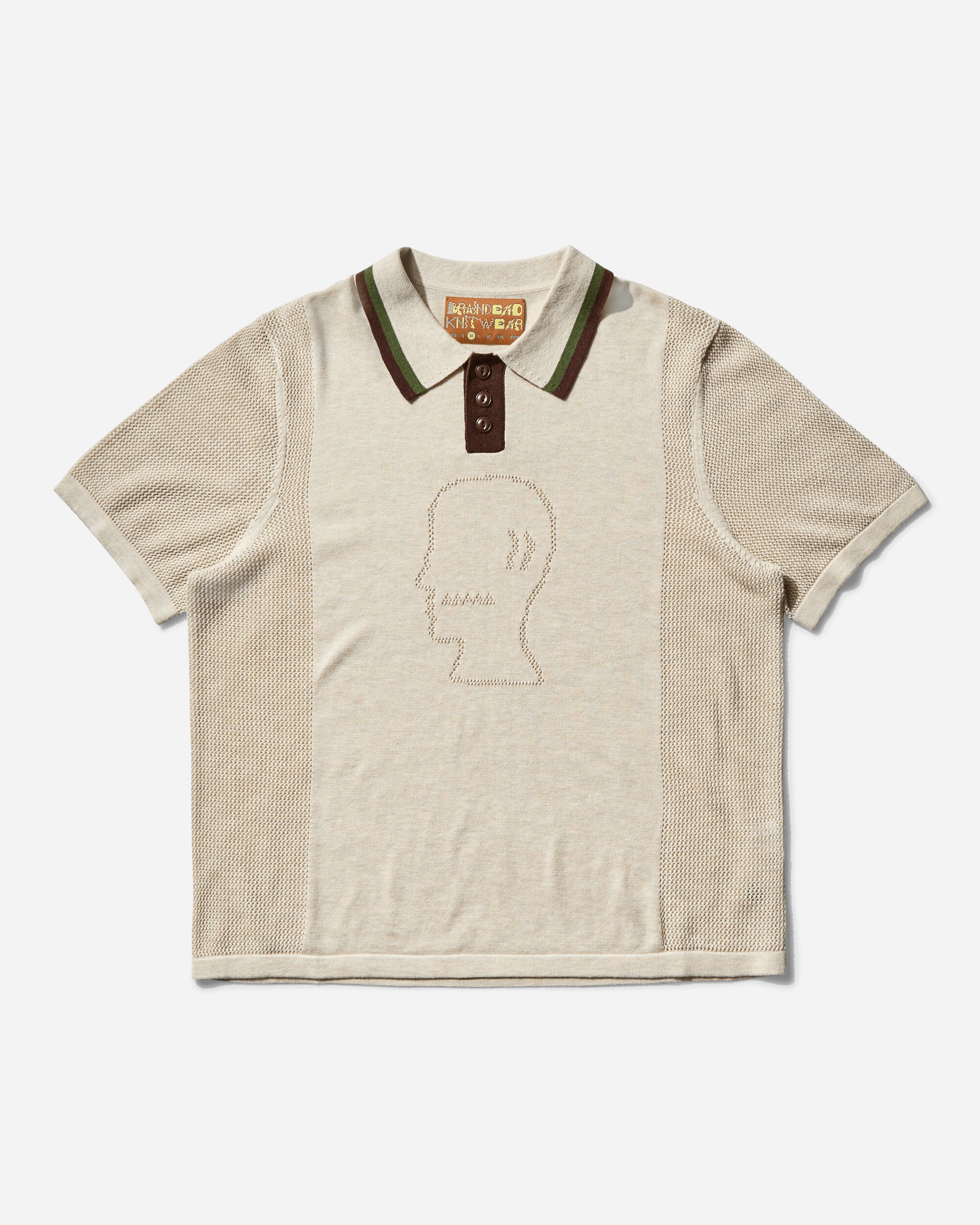 Brain Dead Logo Head Pointelle Polo Natural T-Shirts Polo BDS25T260043 NATU