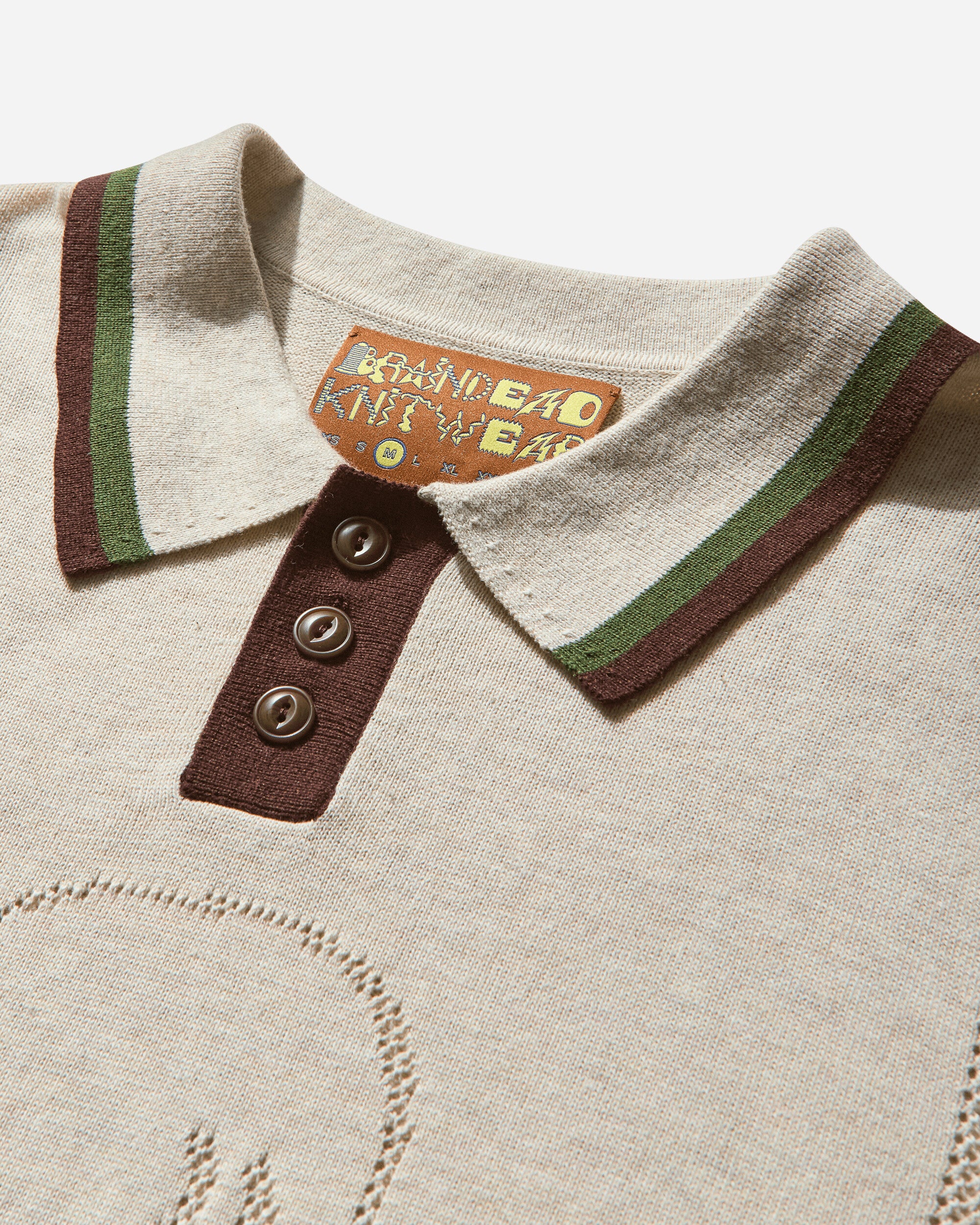 Brain Dead Logo Head Pointelle Polo Natural T-Shirts Polo BDS25T260043 NATU