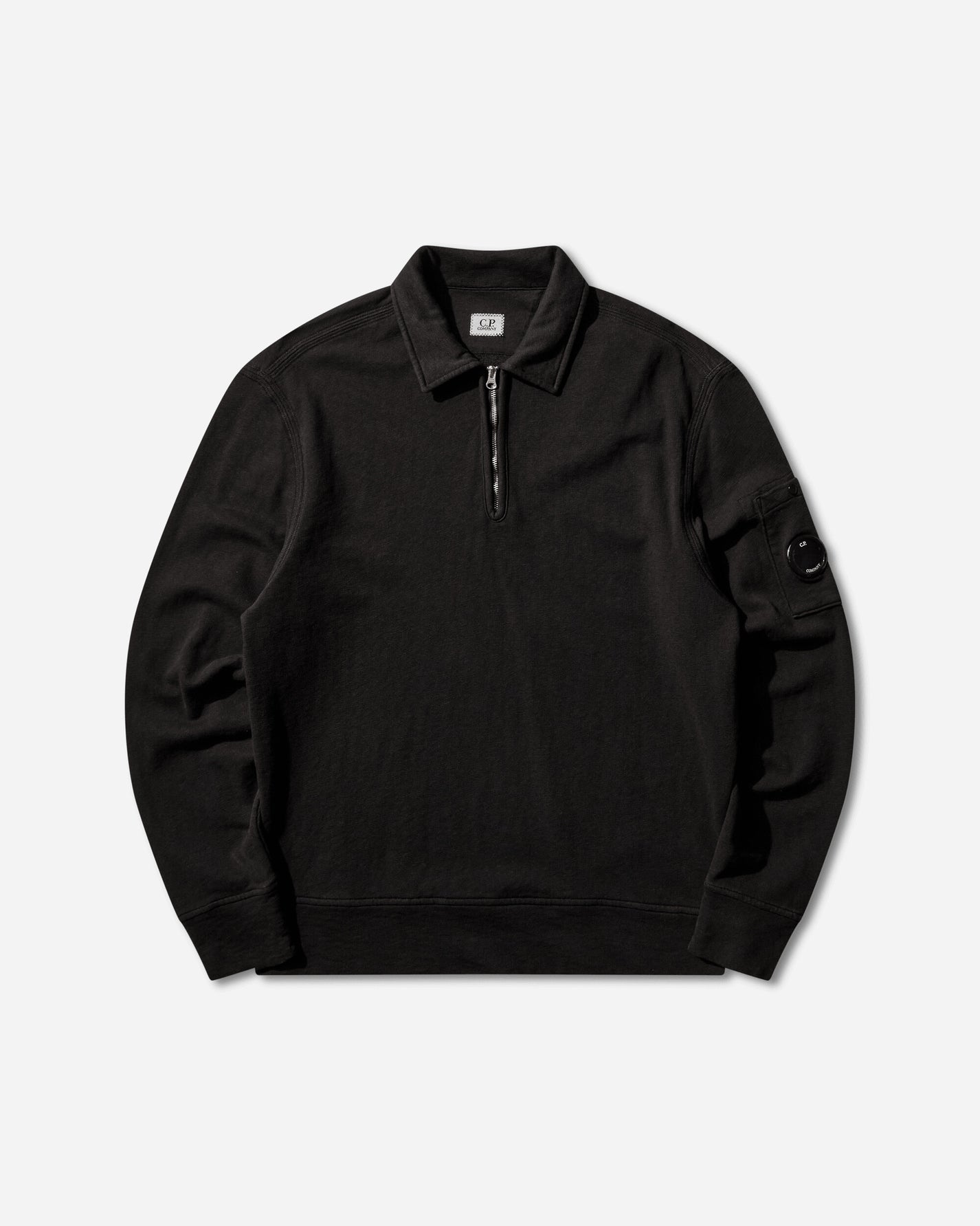 C.P. Company Sweatshirts Polo Collar In Malfile' Fleece Black Sweatshirts Crewneck 20CMSS208A-110337O 999