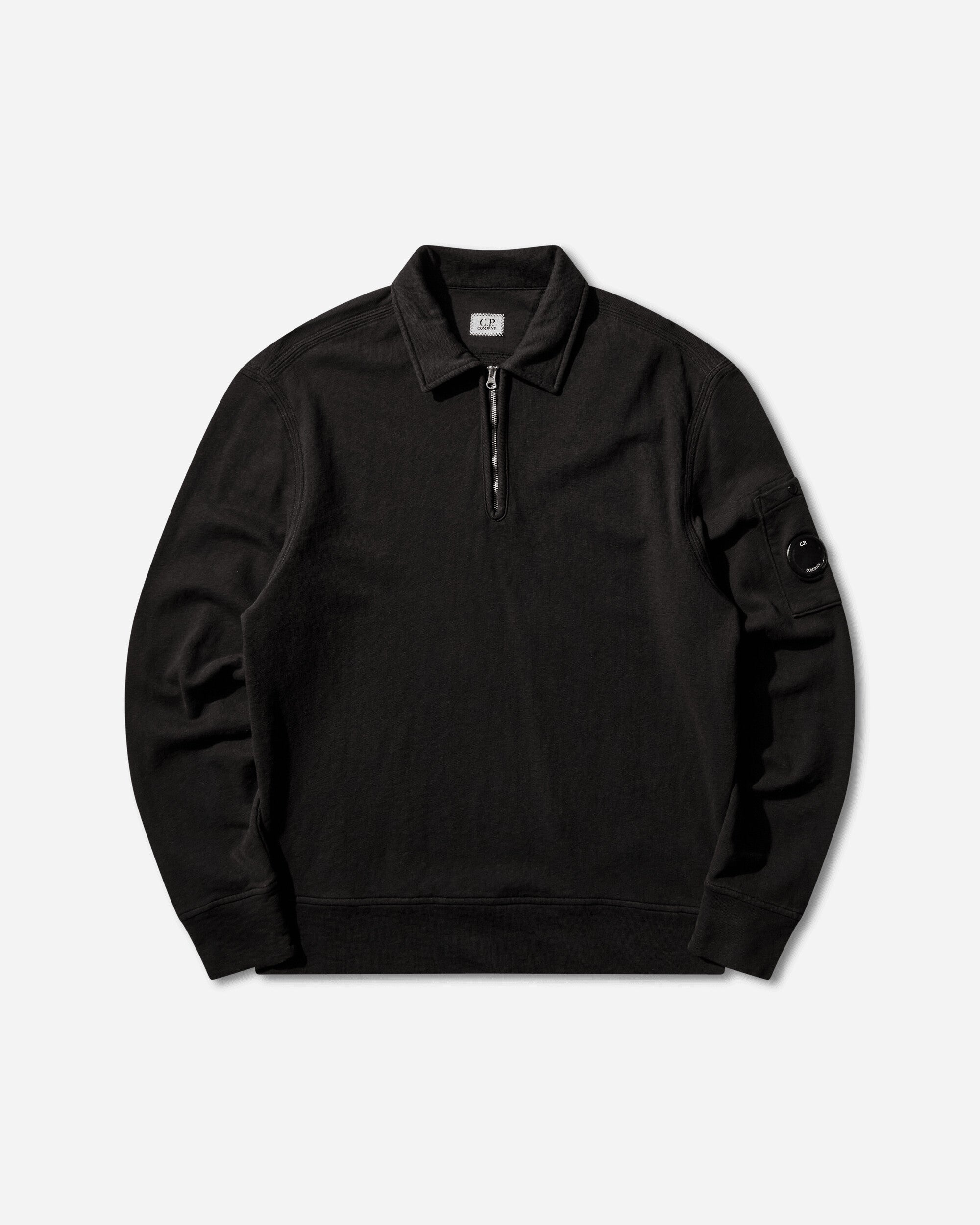 C.P. Company Sweatshirts Polo Collar In Malfile' Fleece Black Sweatshirts Crewneck 20CMSS208A-110337O 999