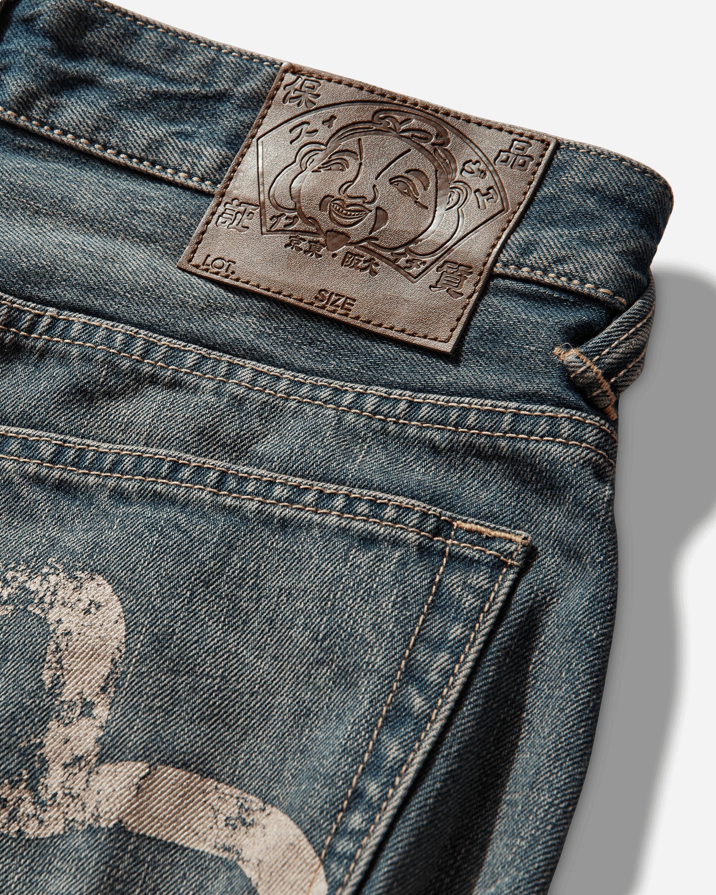 Evisu Ej Washed Bondage Jeans Mid Tone Indigo Pants Denim 2ESEJM6JE6008 INDM