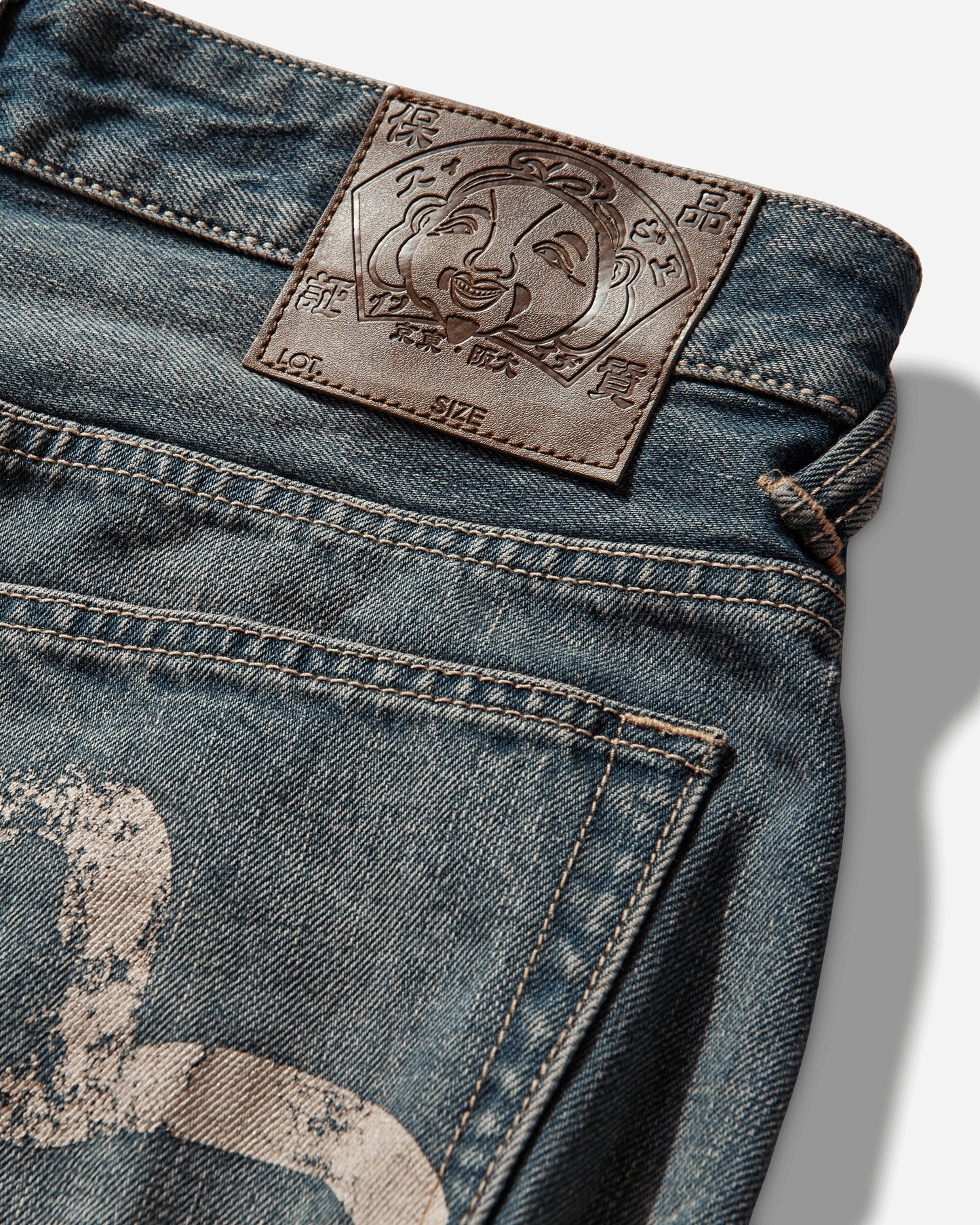 Evisu Ej Washed Bondage Jeans Mid Tone Indigo Pants Denim 2ESEJM6JE6008 INDM