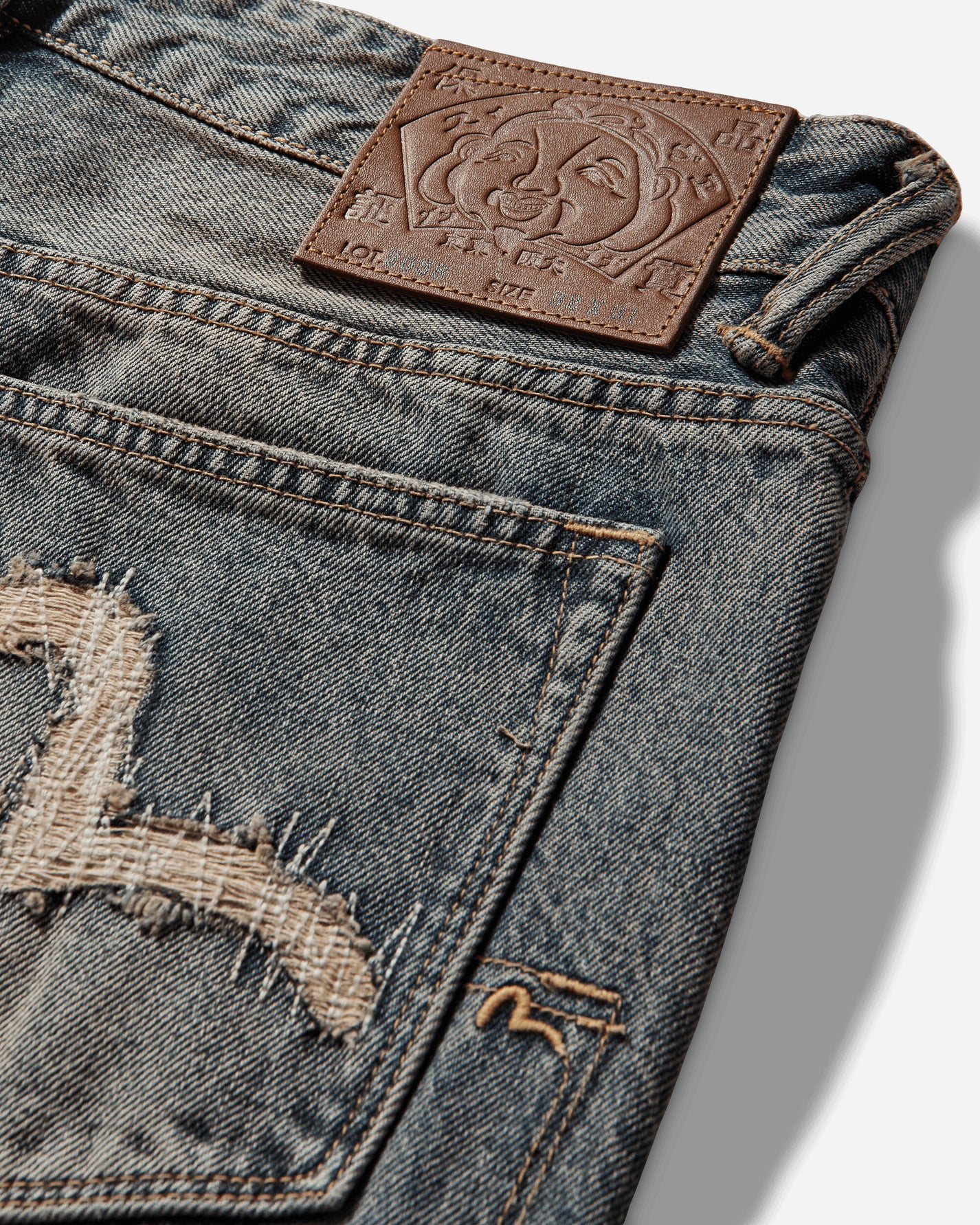 Evisu Ht 7  Pocket Abstract Washing Jeans W Seagull Emb Mid Tone Indigo Pants Denim 2ESHTM6JE1039 INDM