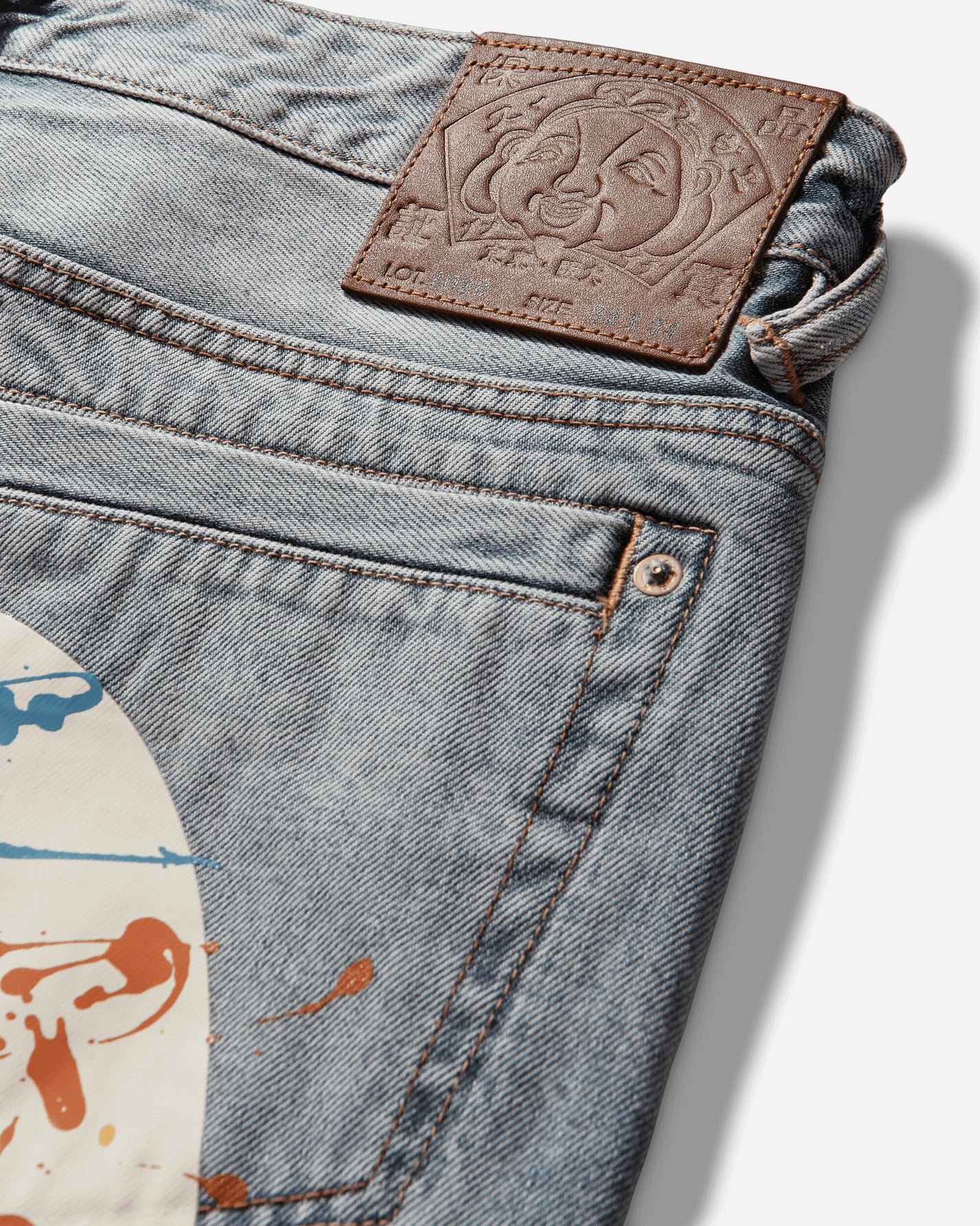 Evisu Ht Daicock Printed Jeans With Splash Light Tone Indigo Pants Denim 2ESHTM6JE1052 INDL