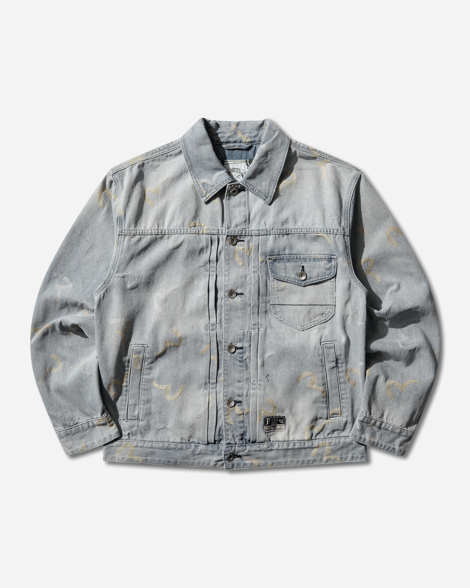 Evisu Ht Ao Seagull Jacquard Denim Jacket Allover Indigo Coats and Jackets Denim Jackets 2ESHTM6DJ1006 INDA