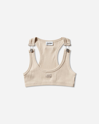Jean Paul Gaultier Wmns Cotton Ribbed Bra With "Gaultier" Patch And Overall Buckles Nude T-Shirts Cropped 26-01-W-TO430-J014 63