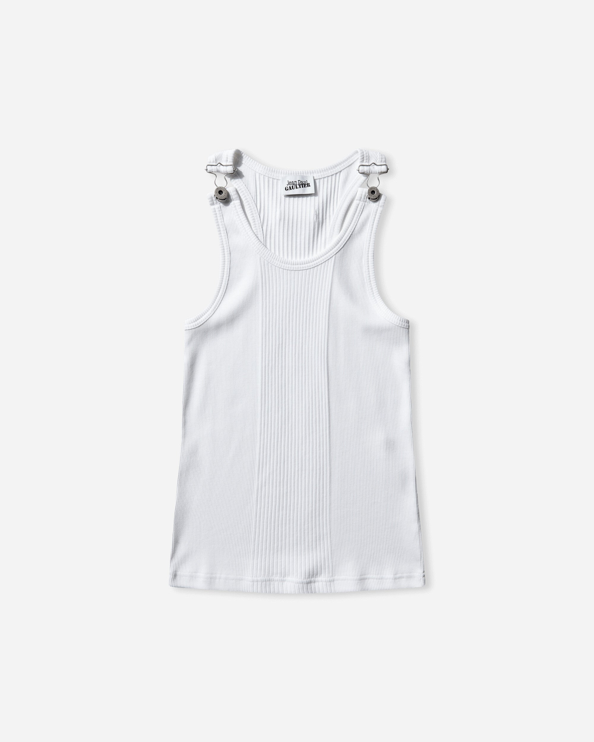 Jean Paul Gaultier Wmns Tank Top With With Overall Engraved White T-Shirts Cropped 25-03-U-TO380-J014 01
