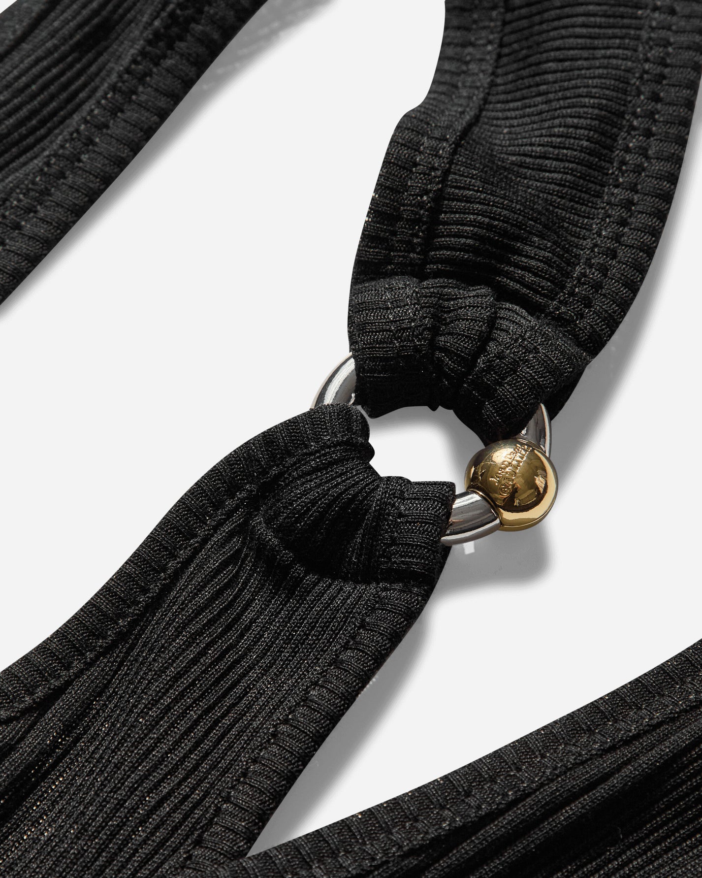 Jean Paul Gaultier Wmns Cotton Ribbed Twisted Double Layer Long Sleeves Dress With Gaultier Piercing Detail Black Dresses Dress Mid 2503WDR014J000 00