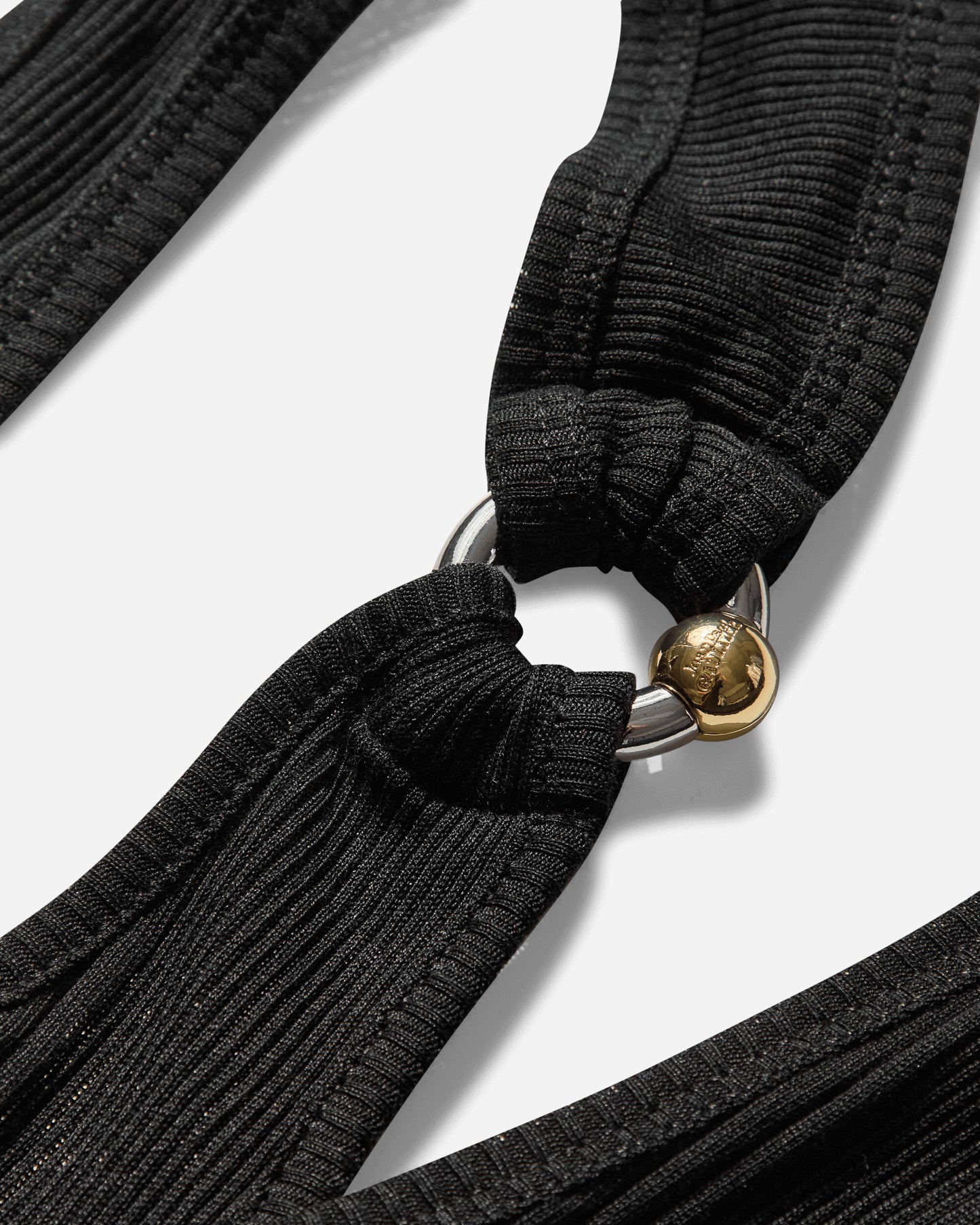 Jean Paul Gaultier Wmns Cotton Ribbed Twisted Double Layer Long Sleeves Dress With Gaultier Piercing Detail Black Dresses Dress Mid 2503WDR014J000 00