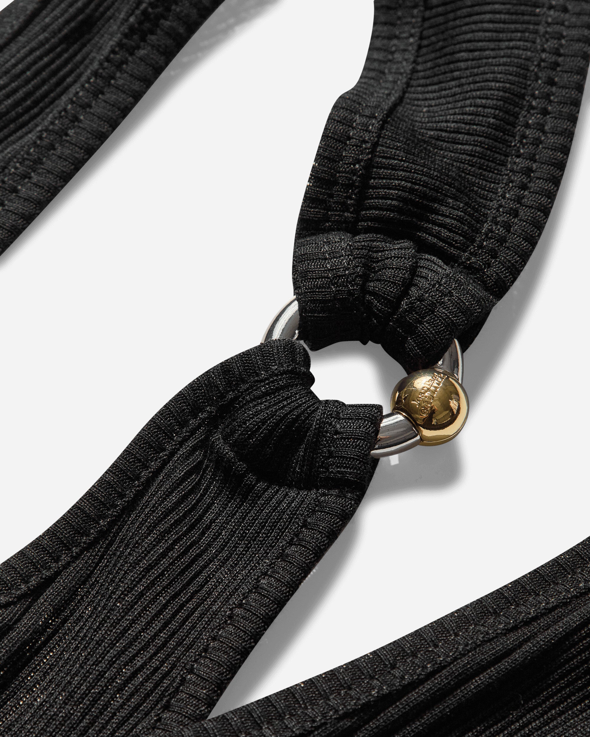 Jean Paul Gaultier Wmns Cotton Ribbed Twisted Double Layer Long Sleeves Dress With Gaultier Piercing Detail Black Dresses Dress Mid 2503WDR014J000 00