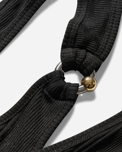 Jean Paul Gaultier Wmns Cotton Ribbed Twisted Double Layer Long Sleeves Dress With Gaultier Piercing Detail Black Dresses Dress Mid 2503WDR014J000 00