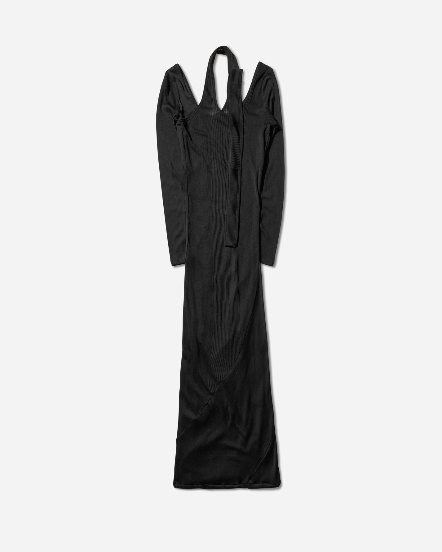 Jean Paul Gaultier Wmns Cotton Ribbed Twisted Double Layer Long Sleeves Dress With Gaultier Piercing Detail Black Dresses Dress Mid 2503WDR014J000 00