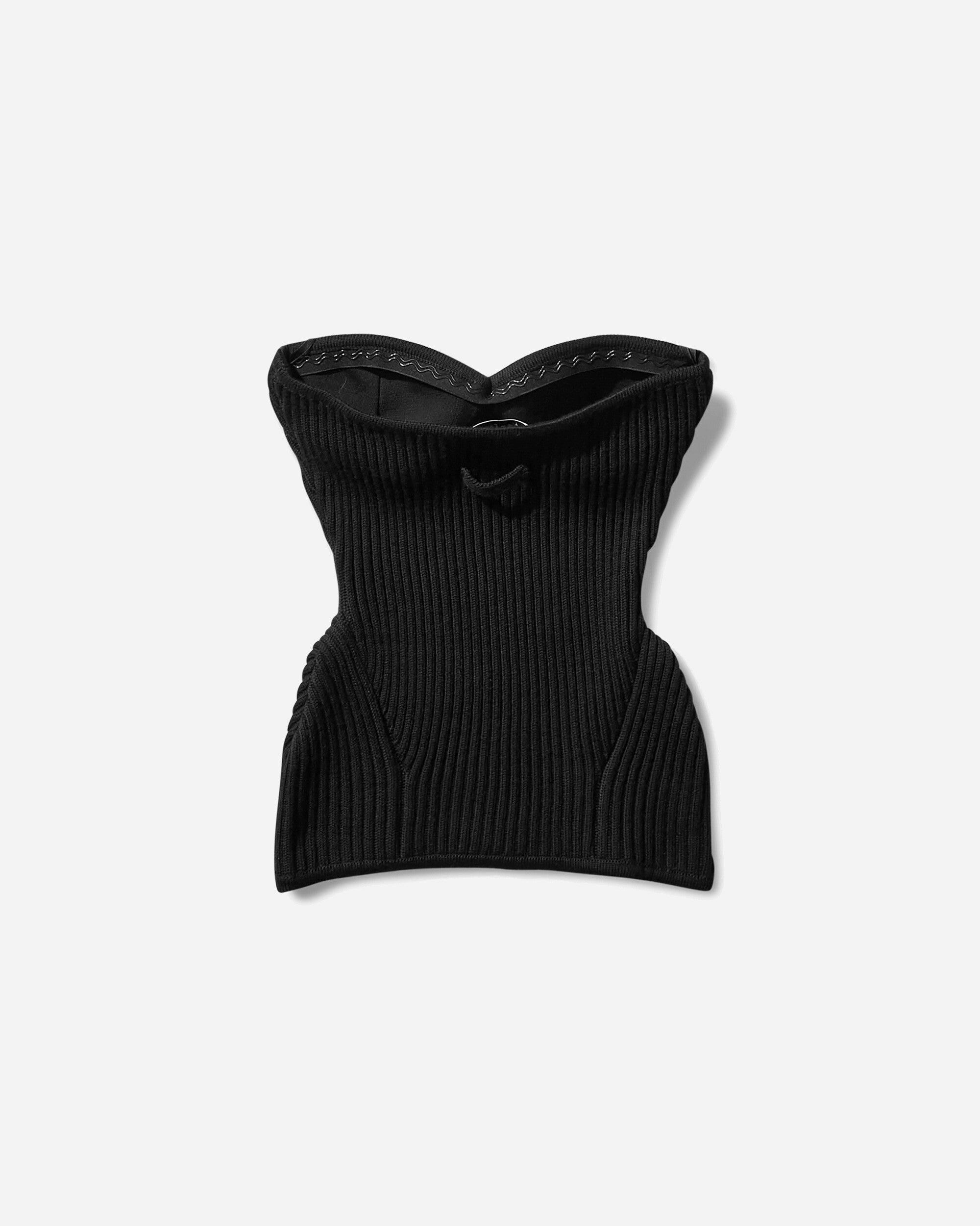 Jean Paul Gaultier Wmns Stretch Merino Wool Ribbed Corset Black Knitwears Gilets 2503WPO010K001 00