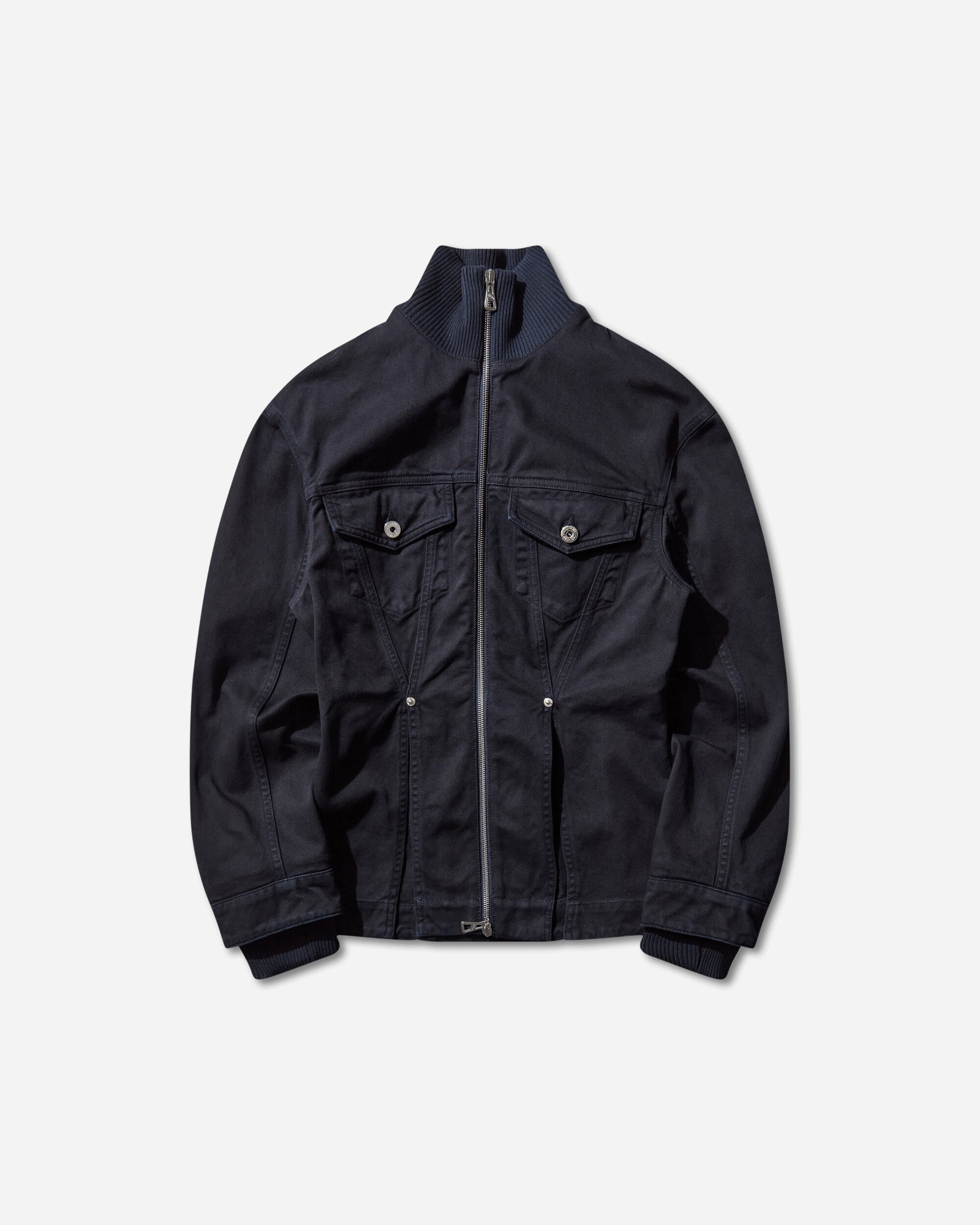 Jean Paul Gaultier Wmns Overdyed Fitted Denim Jacket With Ribbed Cuff And Collar Navy Coats and Jackets Jackets 2504WJA011W049 59