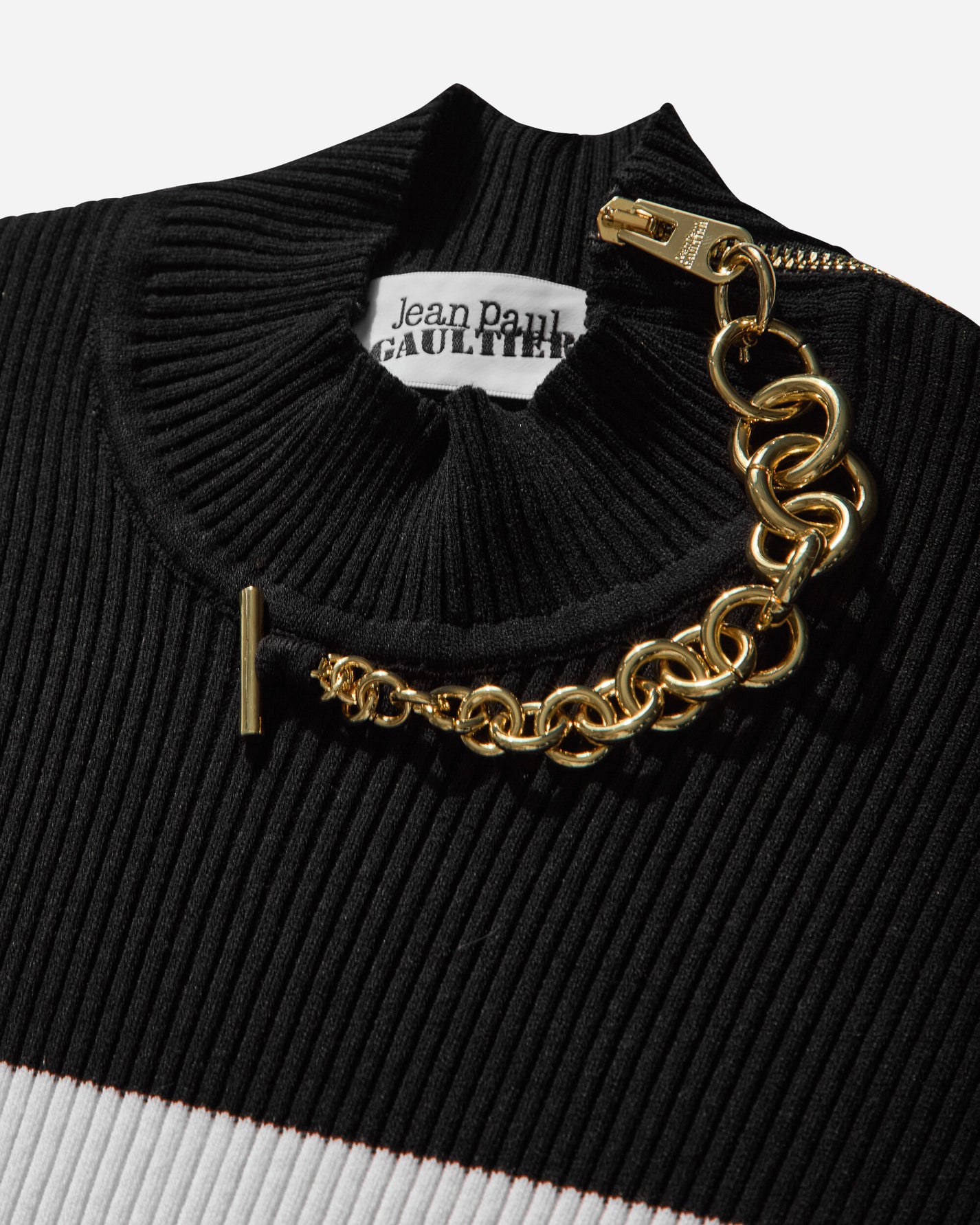 Jean Paul Gaultier Wmns Striped Knitted Short Sleeves Dress Black/White Dresses Knit Dresses 25-33-F-RO314-M063 0001