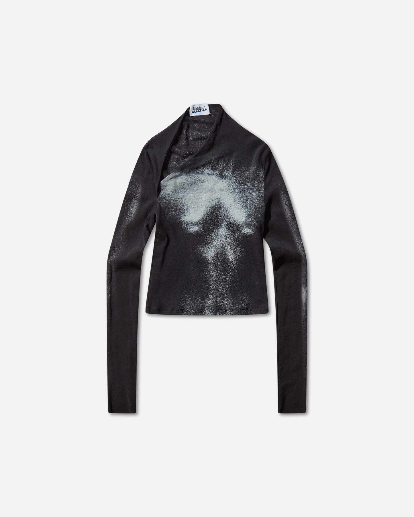 Jean Paul Gaultier Wmns Mesh Asymetric Collar Crop Top Printed Body Dust Black/Silver T-Shirts Longsleeve 2504WTO351M010P 0091