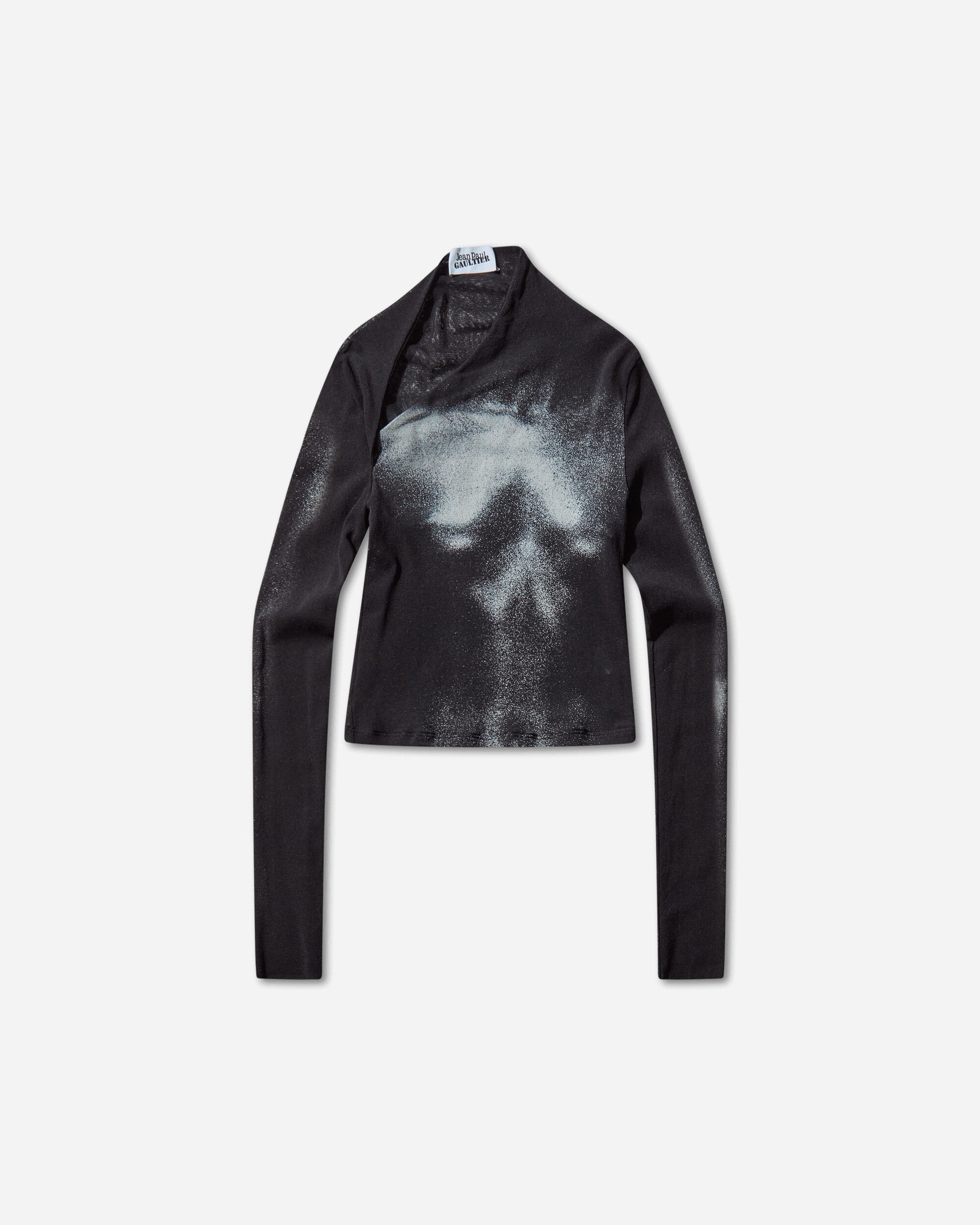 Jean Paul Gaultier Wmns Mesh Asymetric Collar Crop Top Printed Body Dust Black/Silver T-Shirts Longsleeve 2504WTO351M010P 0091