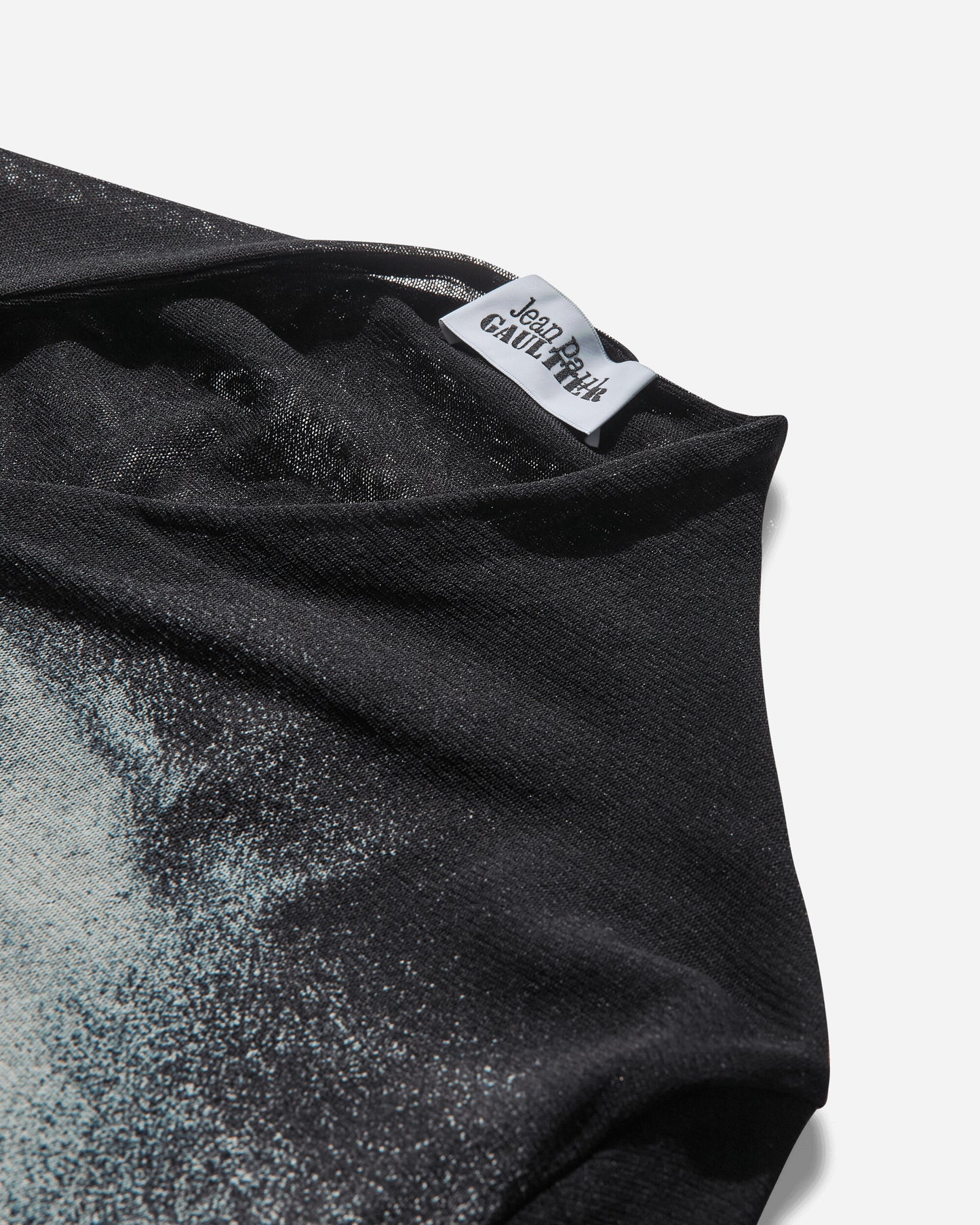 Jean Paul Gaultier Wmns Mesh Asymetric Collar Crop Top Printed Body Dust Black/Silver T-Shirts Longsleeve 2504WTO351M010P 0091