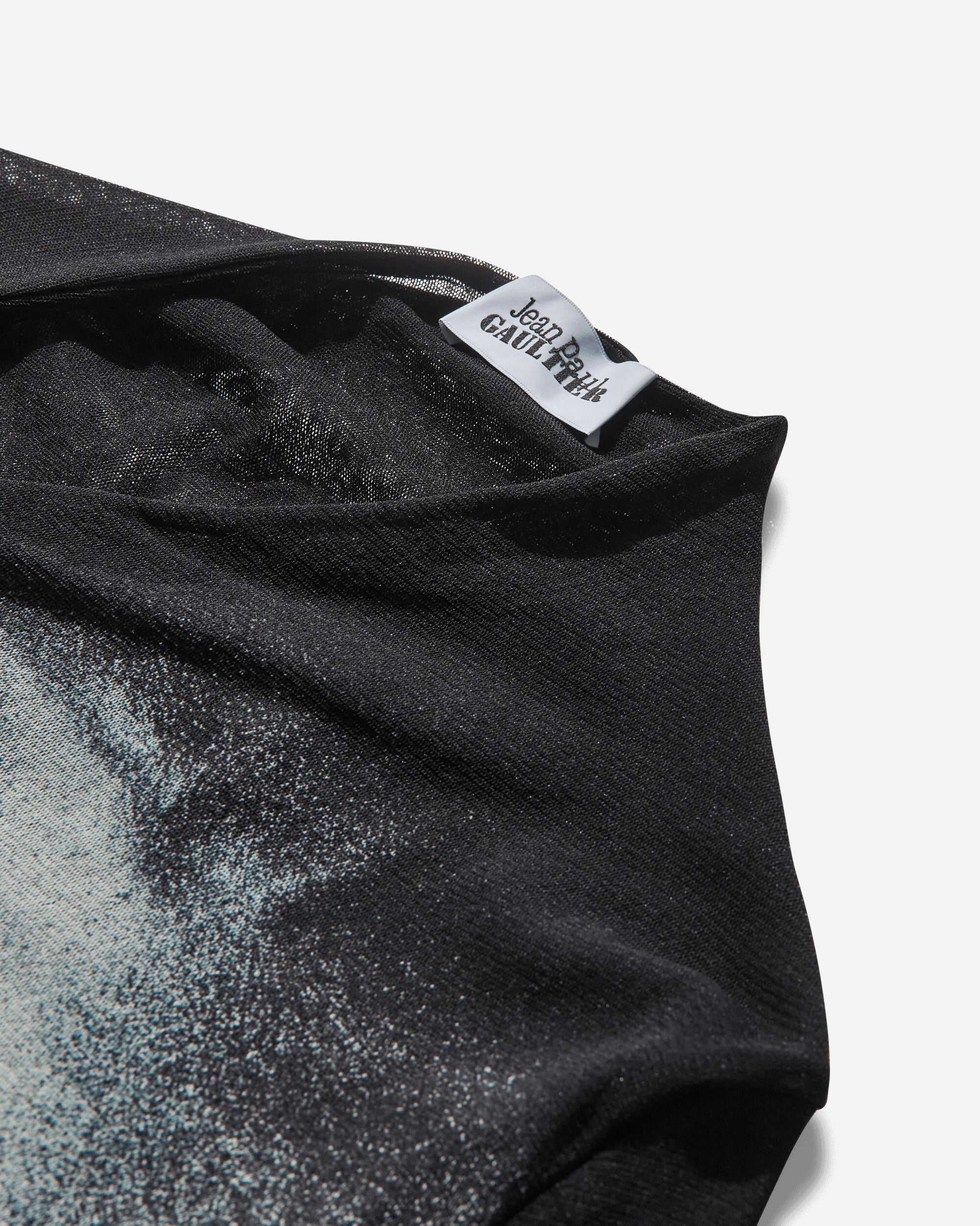 Jean Paul Gaultier Wmns Mesh Asymetric Collar Crop Top Printed Body Dust Black/Silver T-Shirts Longsleeve 2504WTO351M010P 0091