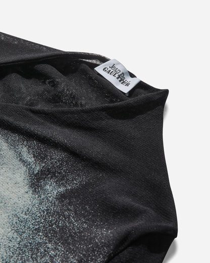 Jean Paul Gaultier Wmns Mesh Asymetric Collar Crop Top Printed Body Dust Black/Silver T-Shirts Longsleeve 2504WTO351M010P 0091