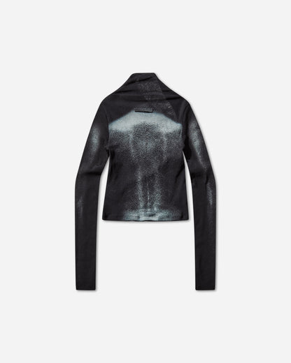 Jean Paul Gaultier Wmns Mesh Asymetric Collar Crop Top Printed Body Dust Black/Silver T-Shirts Longsleeve 2504WTO351M010P 0091