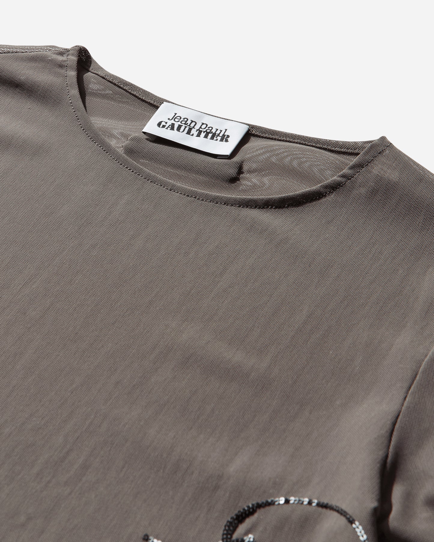 Jean Paul Gaultier Wmns Mesh Crewneck Long Sleeves Top Embroidered "Needles Jean Paul Gaultier" Darkgrey T-Shirts Longsleeve 26-01-W-TO433-M016 04