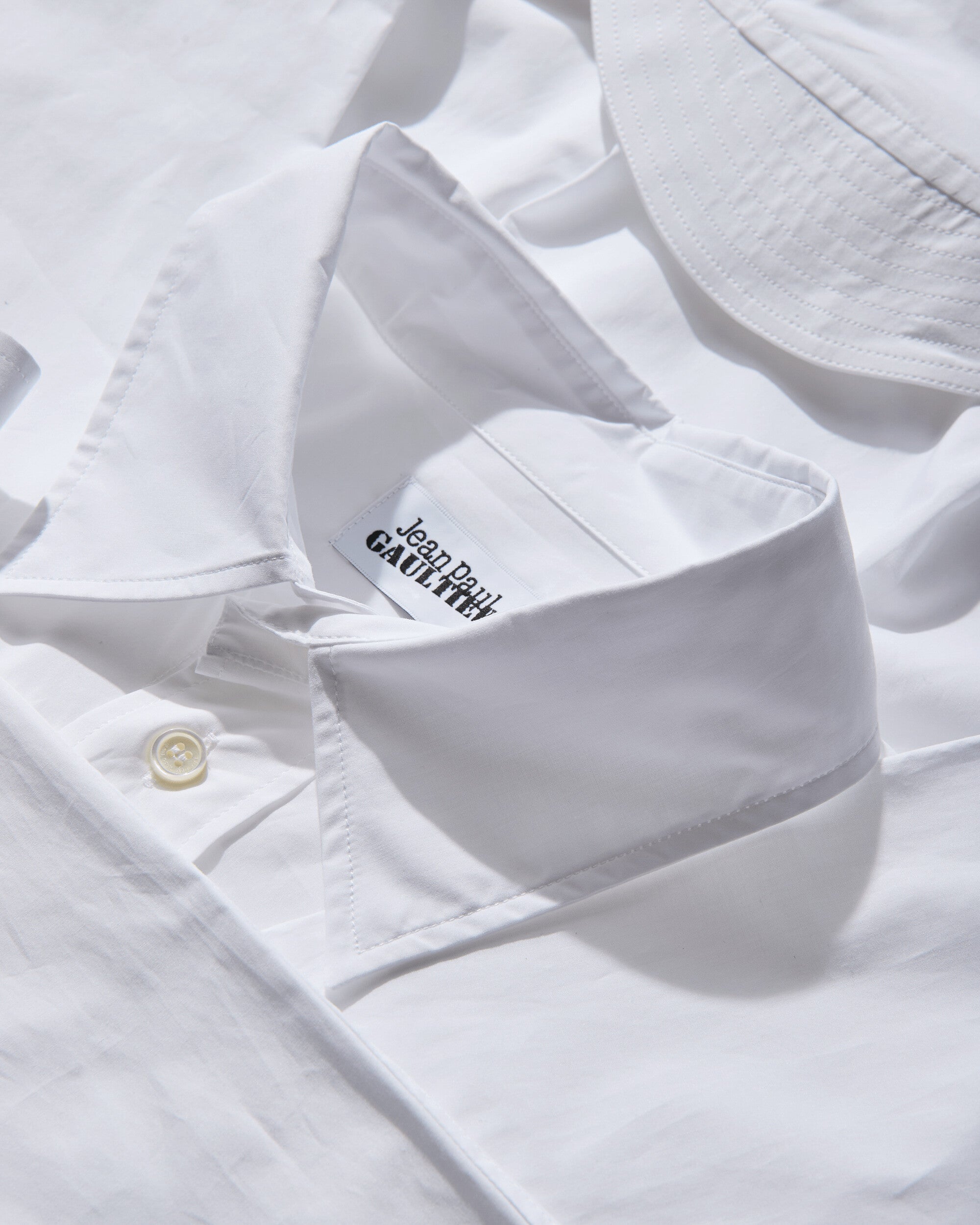 Jean Paul Gaultier Wmns Oversize Shirt With Hood And Sleeves Scarf Detail White Shirts Longsleeve Shirt 2504UST033C070 01