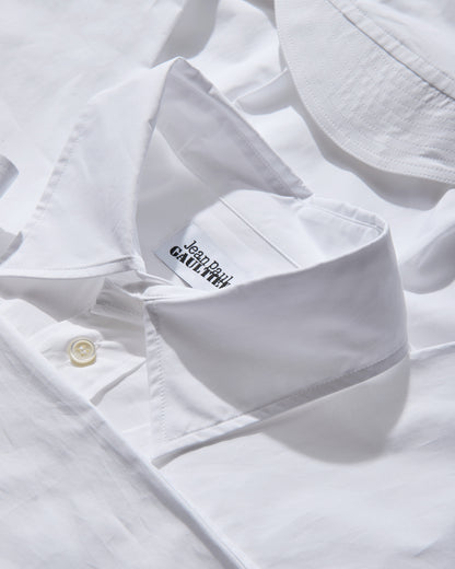 Jean Paul Gaultier Wmns Oversize Shirt With Hood And Sleeves Scarf Detail White Shirts Longsleeve Shirt 2504UST033C070 01