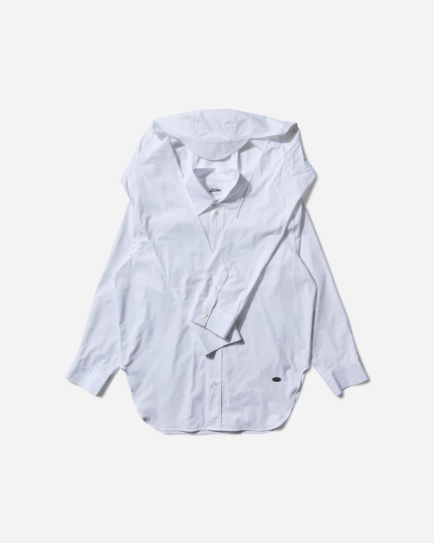 Jean Paul Gaultier Wmns Oversize Shirt With Hood And Sleeves Scarf Detail White Shirts Longsleeve Shirt 2504UST033C070 01