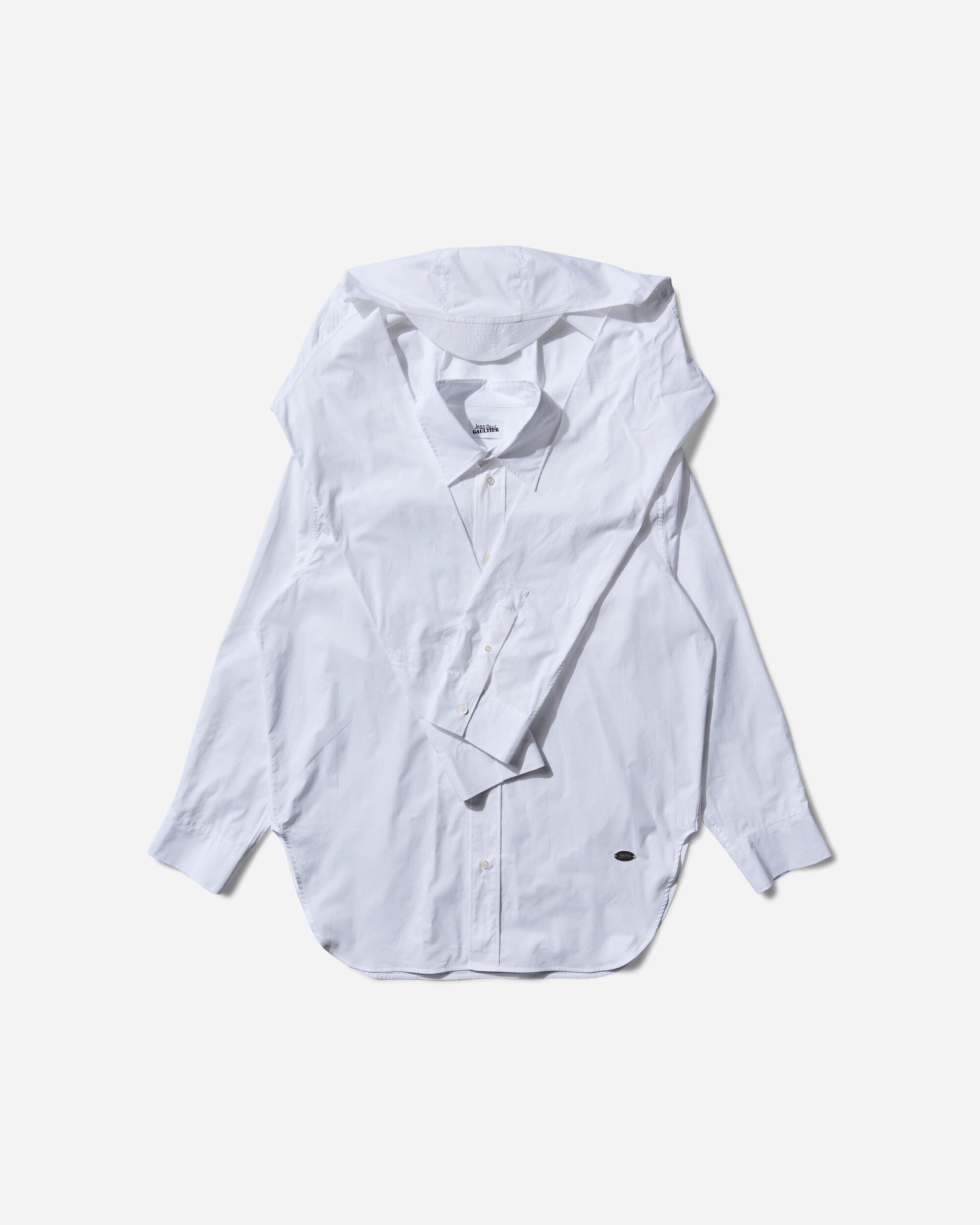 Jean Paul Gaultier Wmns Oversize Shirt With Hood And Sleeves Scarf Detail White Shirts Longsleeve Shirt 2504UST033C070 01