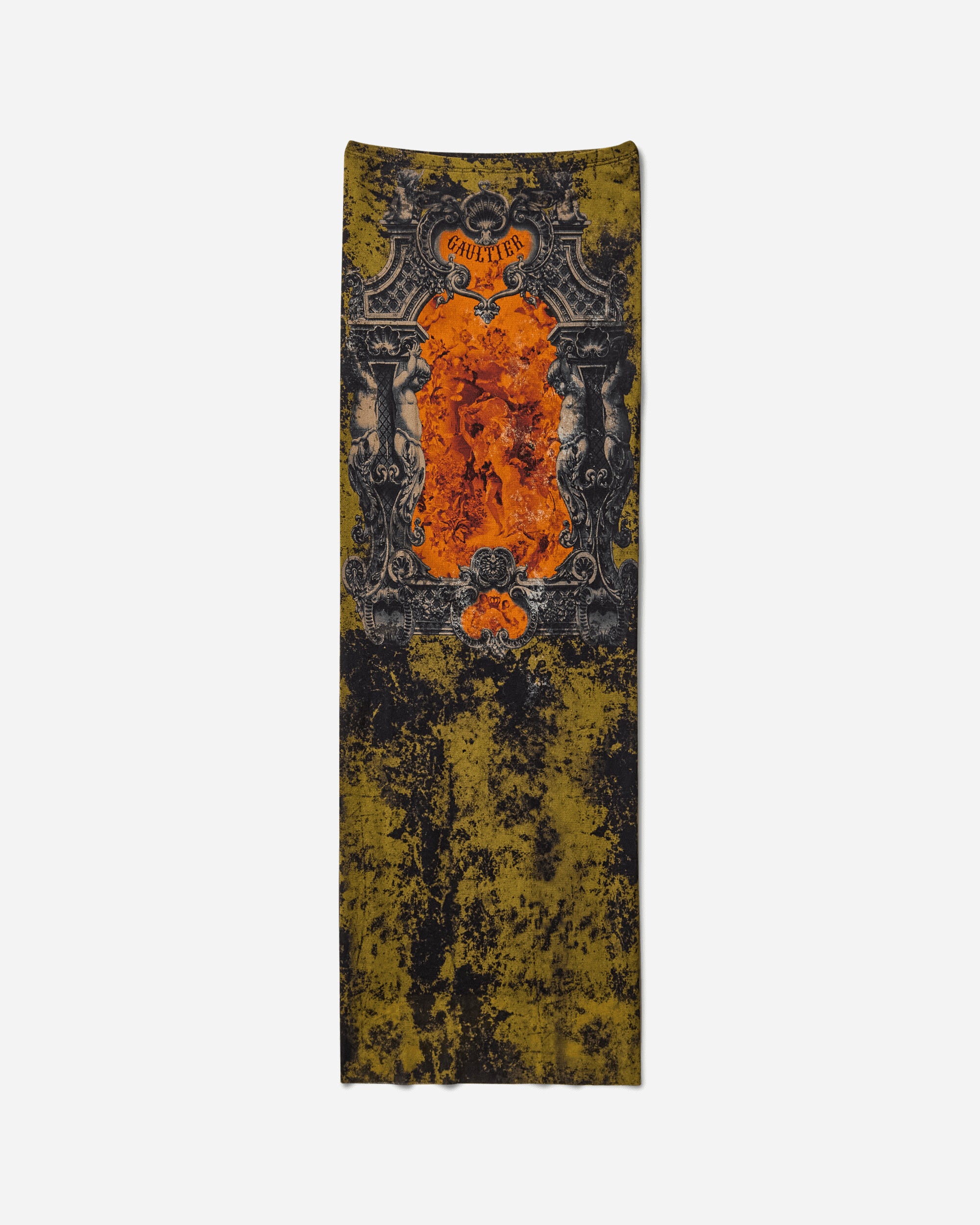 Jean Paul Gaultier Wmns Mesh Long Skirt Printed Medaillon Black/Khaki/Orange Skirts Maxi 2503WSK005M006 P004115