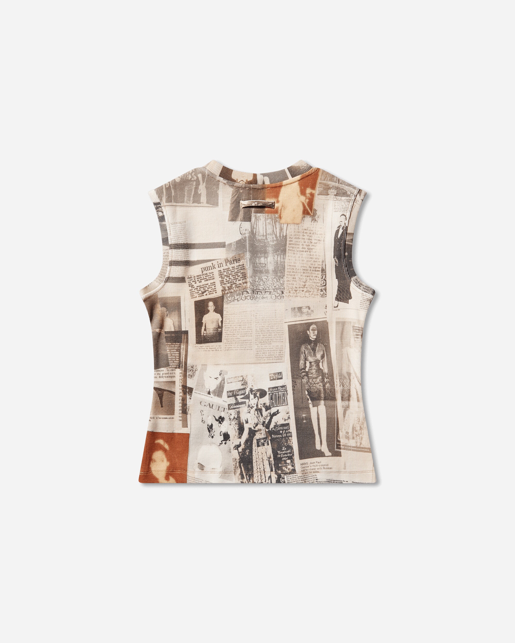 Jean Paul Gaultier Wmns Cotton Ribbed Tank Top Printed "Journal" Ecru/Lightgrey/Red T-Shirts Shortsleeve 26-01-W-TO401-J026P 030830