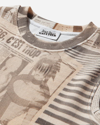 Jean Paul Gaultier Wmns Cotton Ribbed Tank Top Printed "Journal" Ecru/Lightgrey/Red T-Shirts Shortsleeve 26-01-W-TO401-J026P 030830