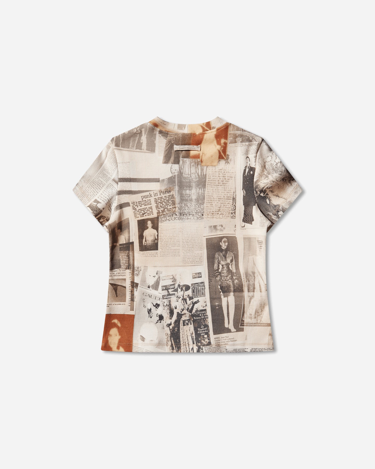 Jean Paul Gaultier Wmns Cotton Ribbed Tee-Shirt Printed "Journal" Ecru/Lightgrey/Red T-Shirts Shortsleeve 26-01-W-TO400-J026P 030830