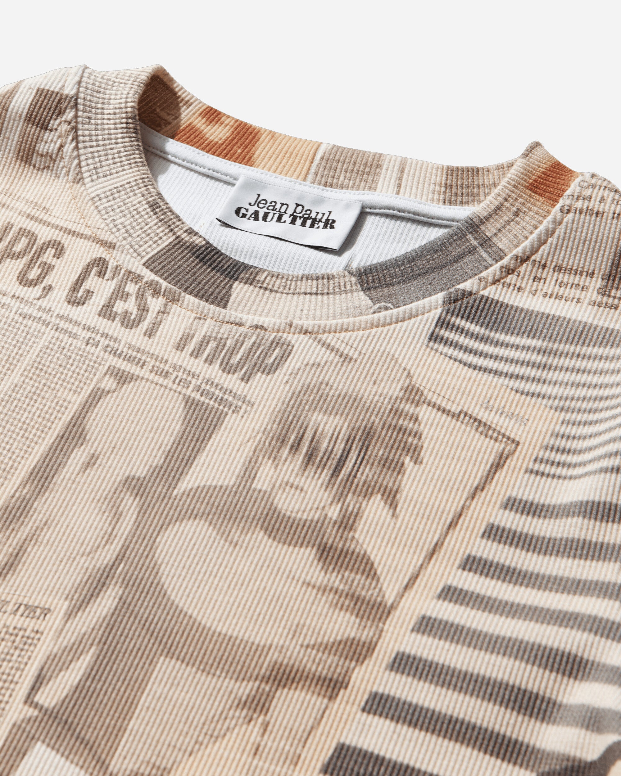 Jean Paul Gaultier Wmns Cotton Ribbed Tee-Shirt Printed "Journal" Ecru/Lightgrey/Red T-Shirts Shortsleeve 26-01-W-TO400-J026P 030830