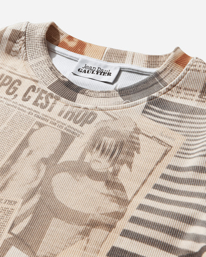 Jean Paul Gaultier Wmns Cotton Ribbed Tee-Shirt Printed "Journal" Ecru/Lightgrey/Red T-Shirts Shortsleeve 26-01-W-TO400-J026P 030830