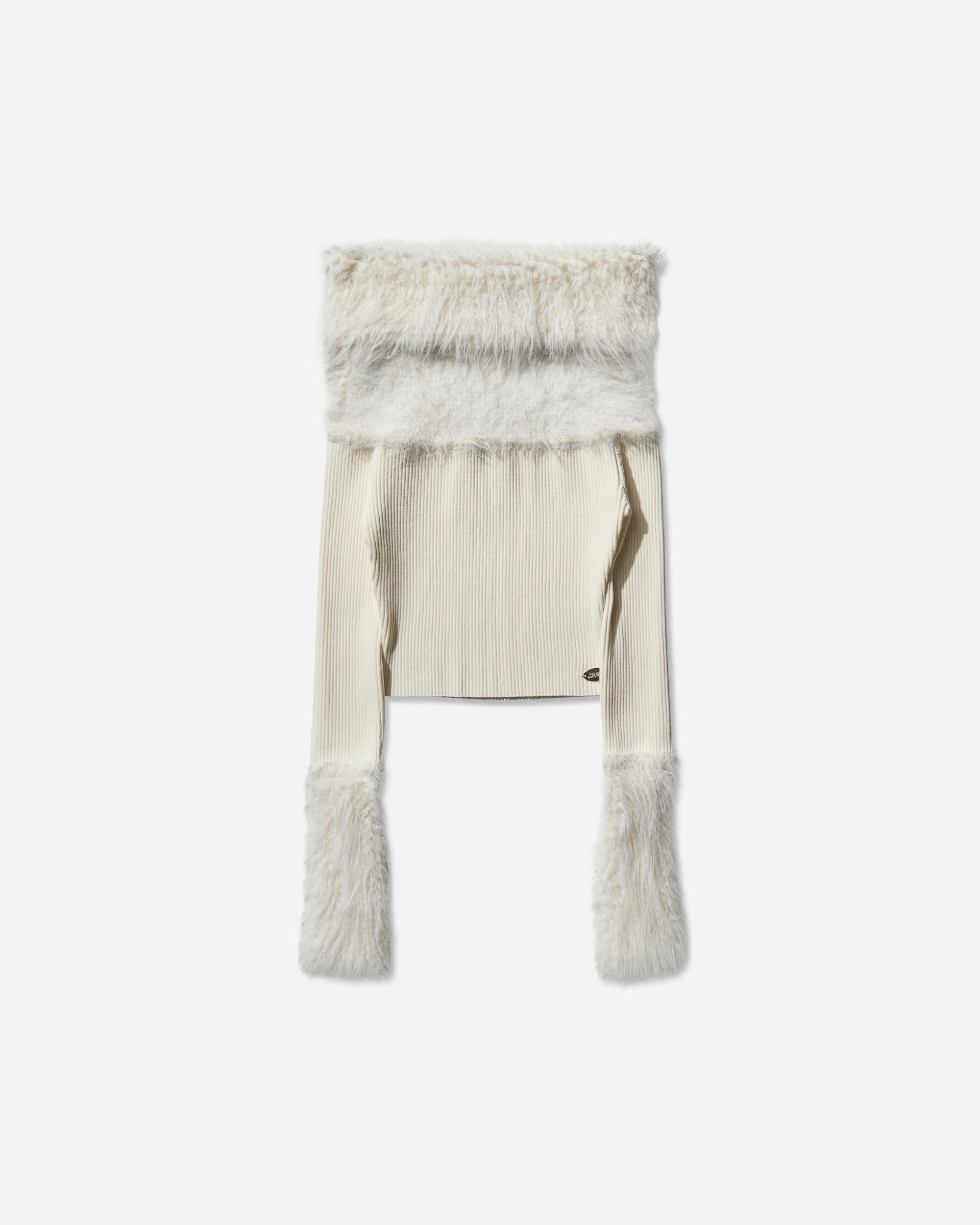 Jean Paul Gaultier Wmns Mix Viscose Ribbed And Hairy Details Sweater Ecru Knitwears Sweaters 2503WPO018K005 03