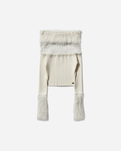 Jean Paul Gaultier Wmns Mix Viscose Ribbed And Hairy Details Sweater Ecru Knitwears Sweaters 2503WPO018K005 03