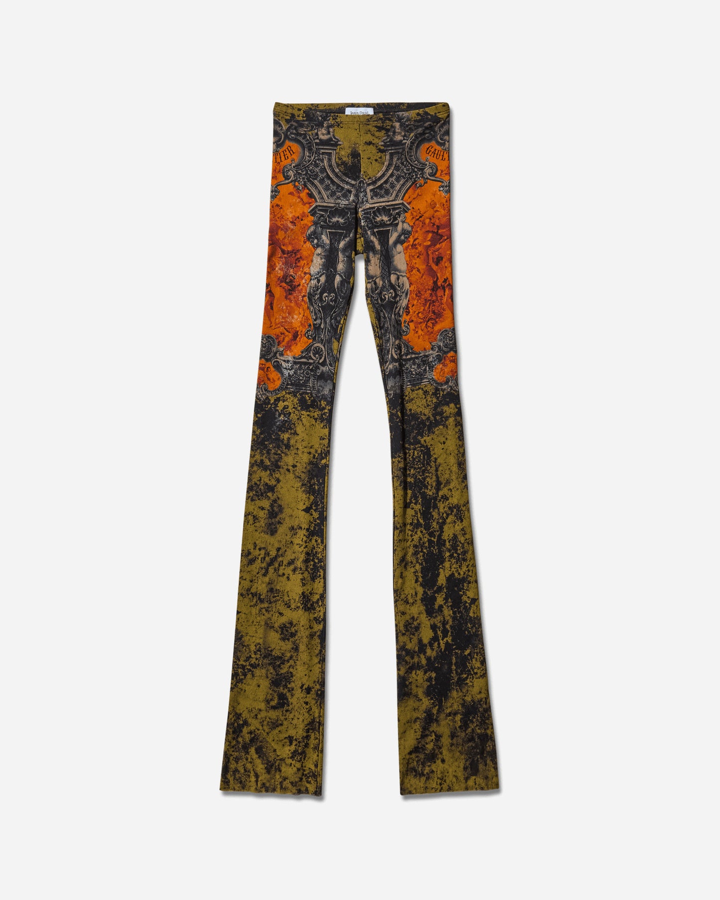 Jean Paul Gaultier Wmns Mesh Trouser Printed Medaillon Black/Khaki/Orange Pants Trousers 2503WTR016M006 P004115