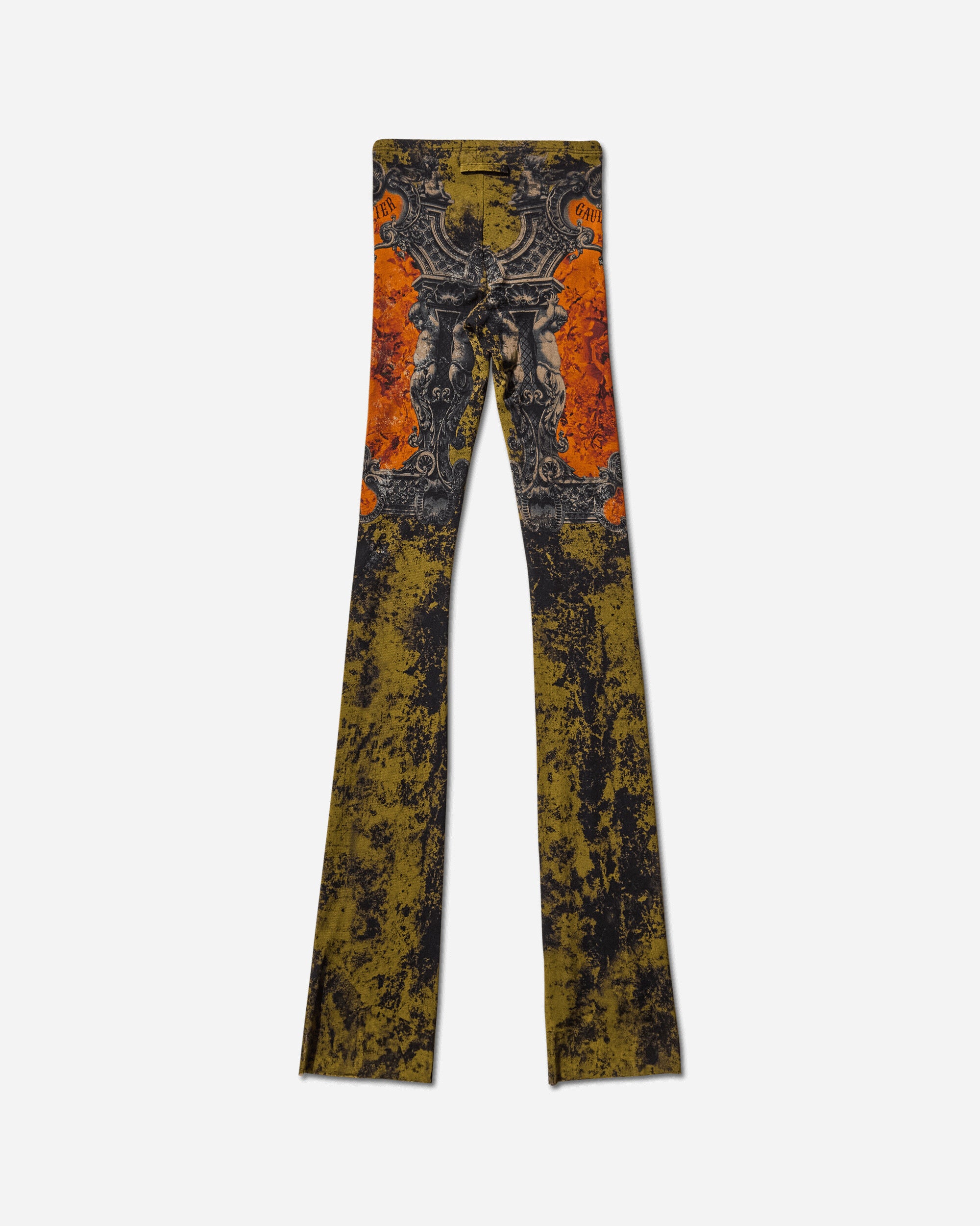 Jean Paul Gaultier Wmns Mesh Trouser Printed Medaillon Black/Khaki/Orange Pants Trousers 2503WTR016M006 P004115