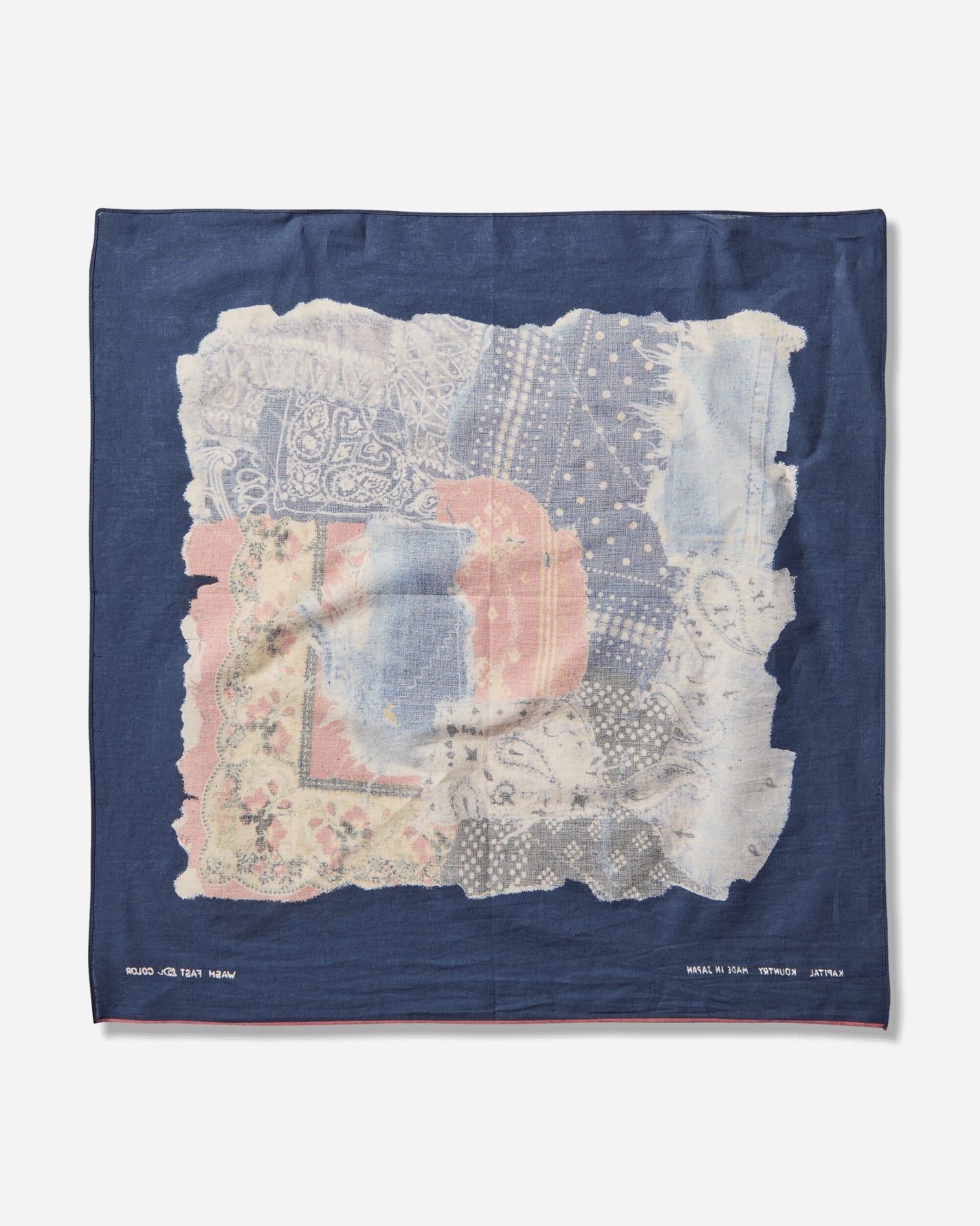 KAPITAL Fastcolor Selvedge Bandanna Bandana Patchwork Navy Gloves and Scarves Bandanas EK-1818BA NAVY