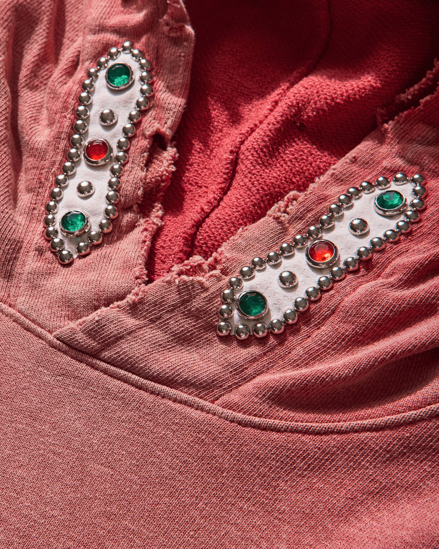 KAPITAL Sweat Knit Thriller Damaged Hoodie Studs Red Sweatshirts Hoodies K2411LC136 RED