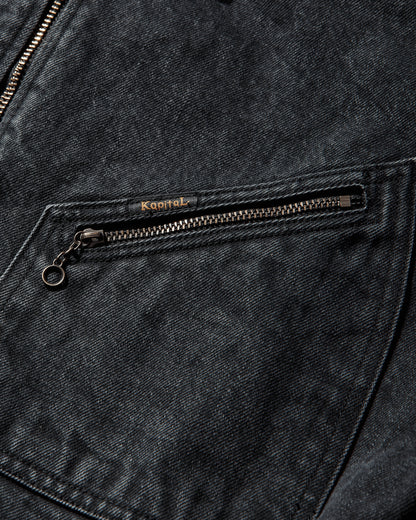 KAPITAL 14Oz Blkxblk Denim Bone Lining Reversible Zipup Work Jacket Black Coats and Jackets Jackets K2310LJ085 BLKXBLK