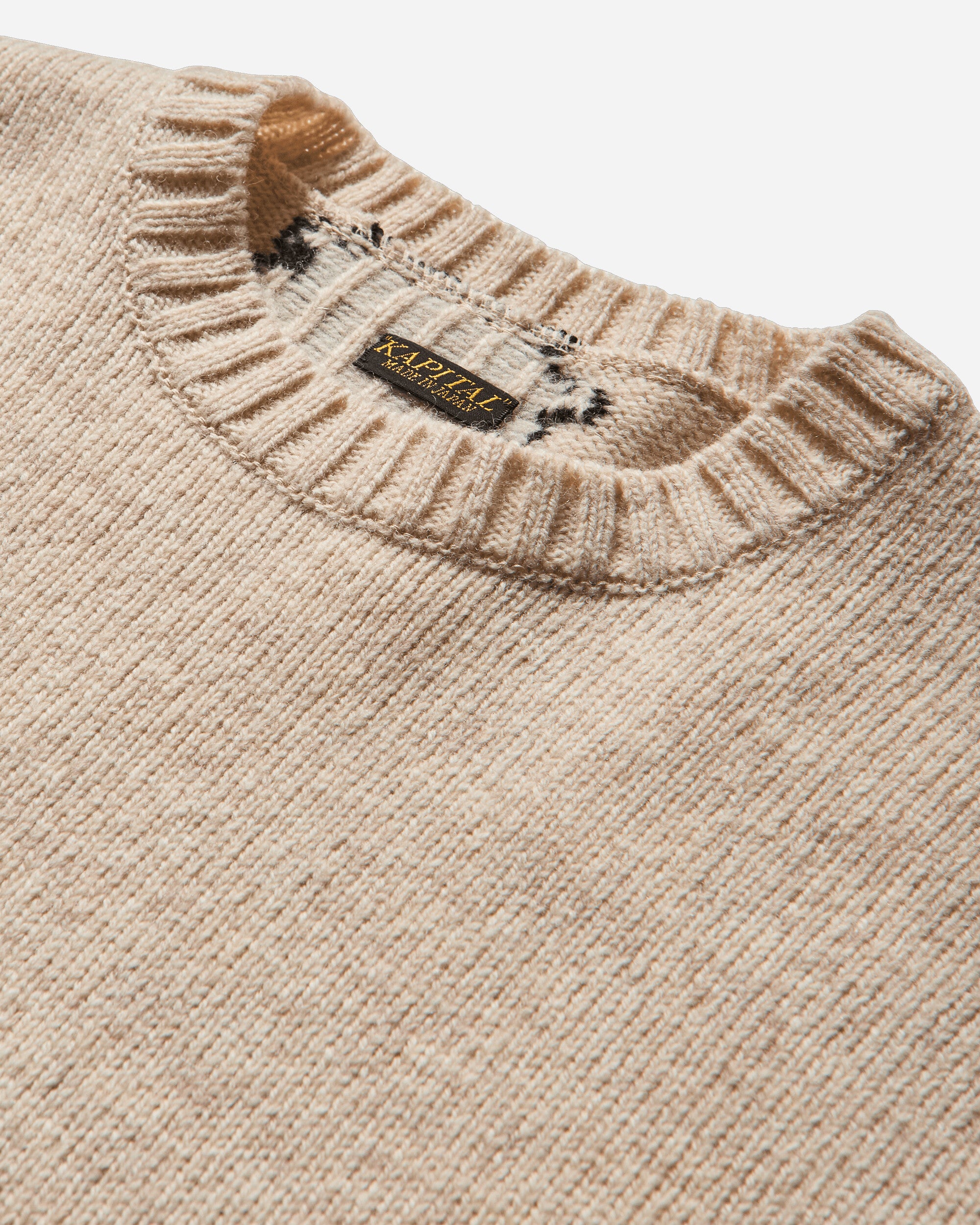 KAPITAL 5G Wool Bone Crew Sweater Ecru Knitwears Sweaters EK-1537KN ECRU