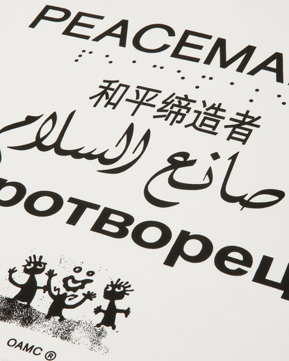 OAMC Peacemaker Loose Fit Hoodie Languages Print White Sweatshirts Hoodies PCM2OH01EFT00201 01