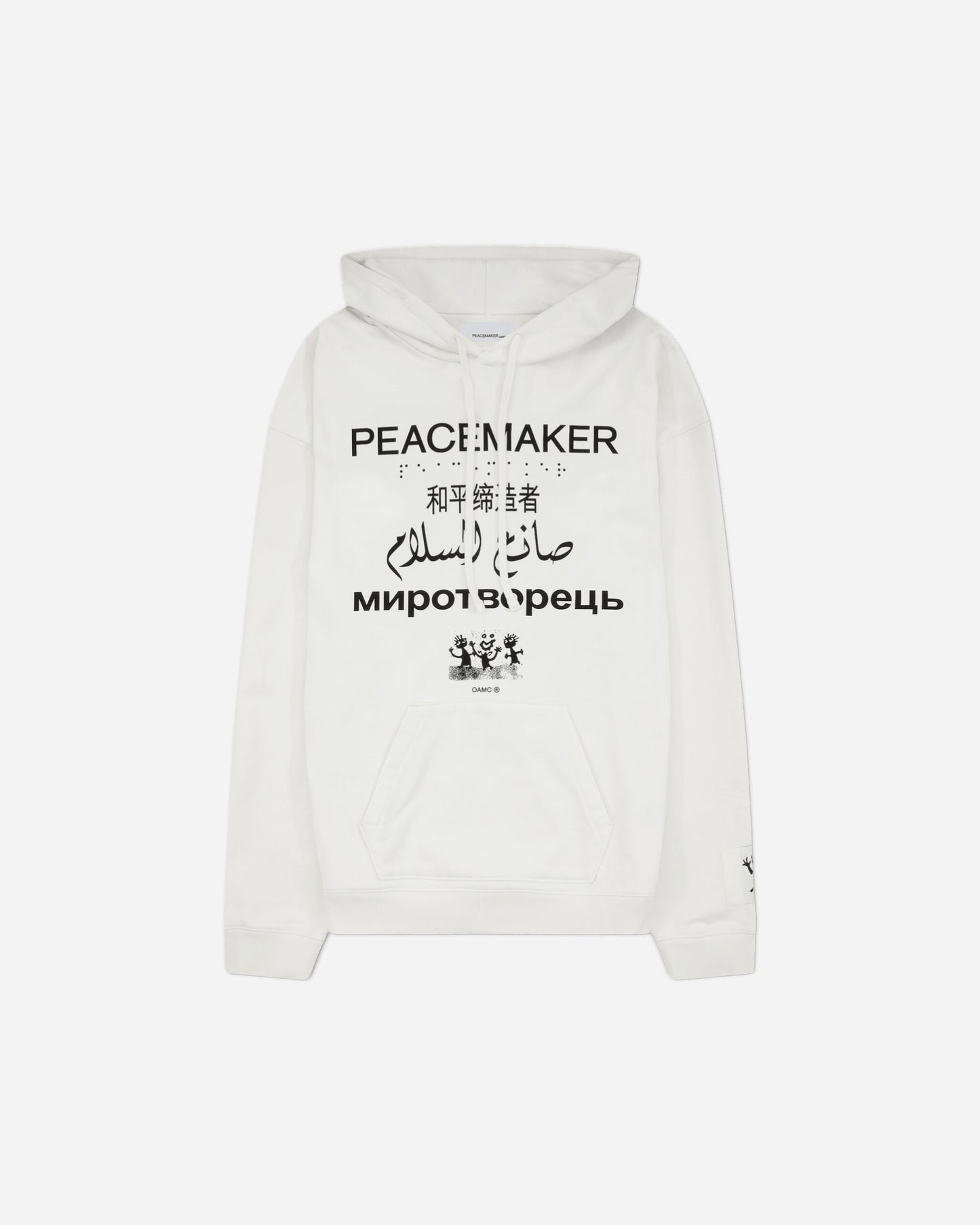 OAMC Peacemaker Loose Fit Hoodie Languages Print White Sweatshirts Hoodies PCM2OH01EFT00201 01